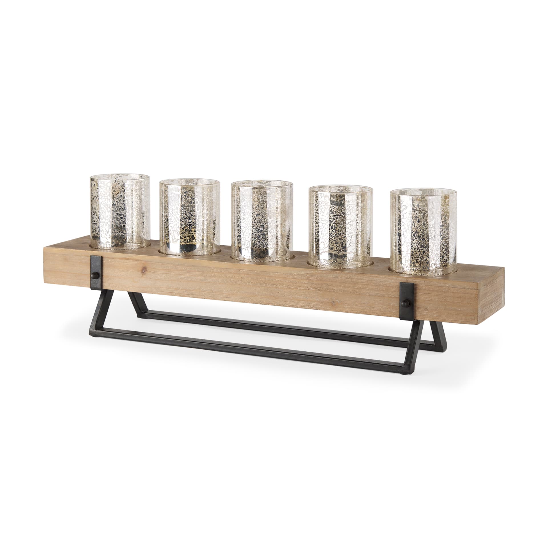 Benk Wood and Black Metal Five Cup Candle Holder — product photograph