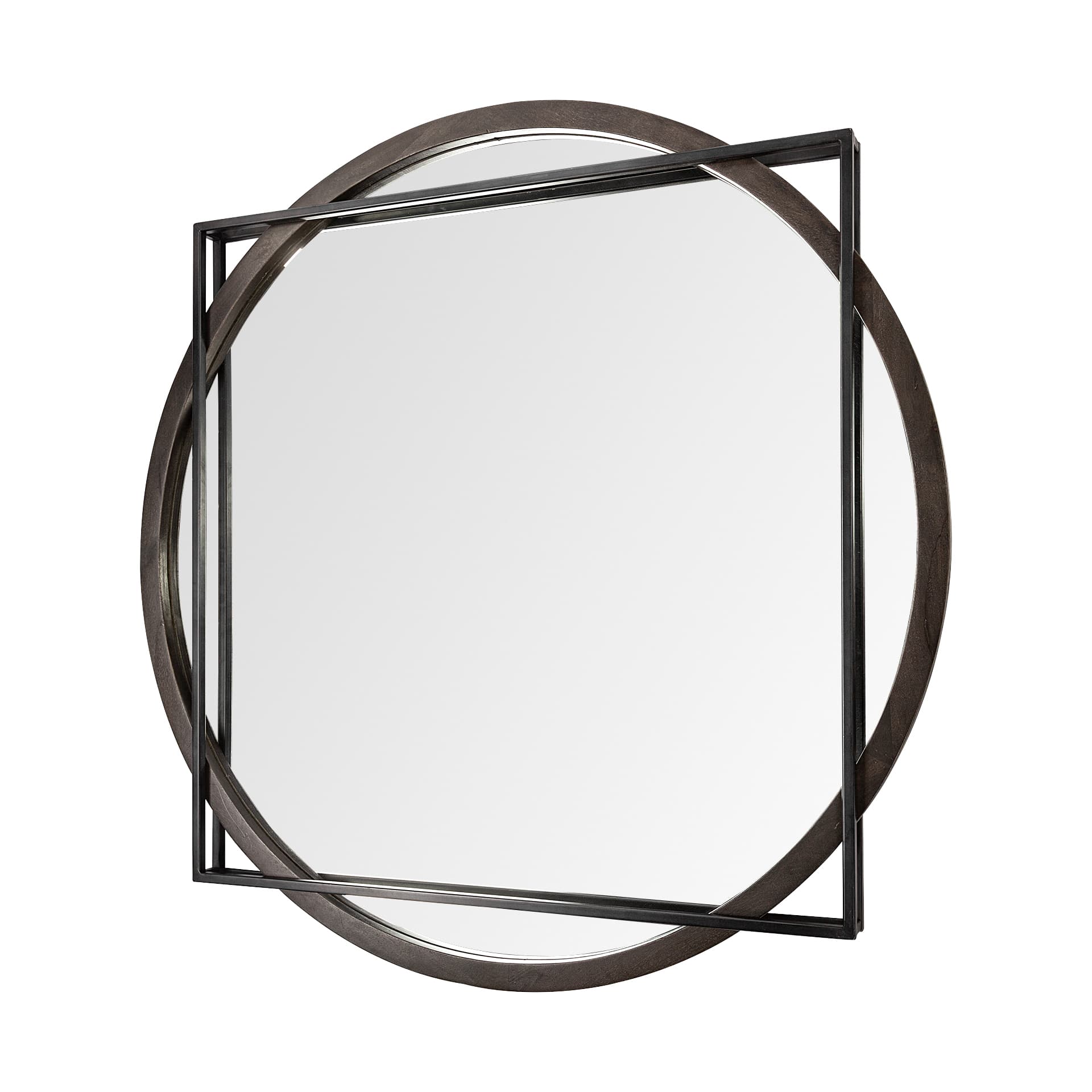 Norbert 46" Round-Square Black Wood/Metal Frame Mirror — product photograph