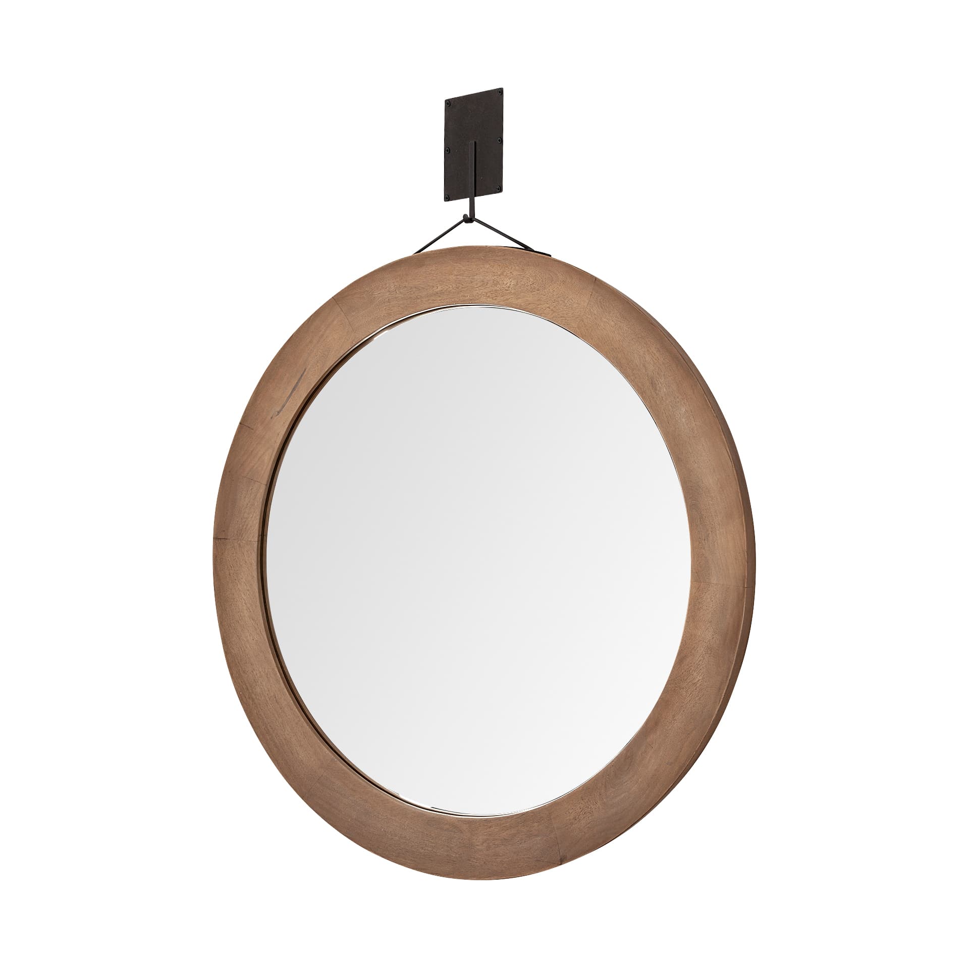 Avram 43.5" Round Brown Wood Frame Mirror — product photograph