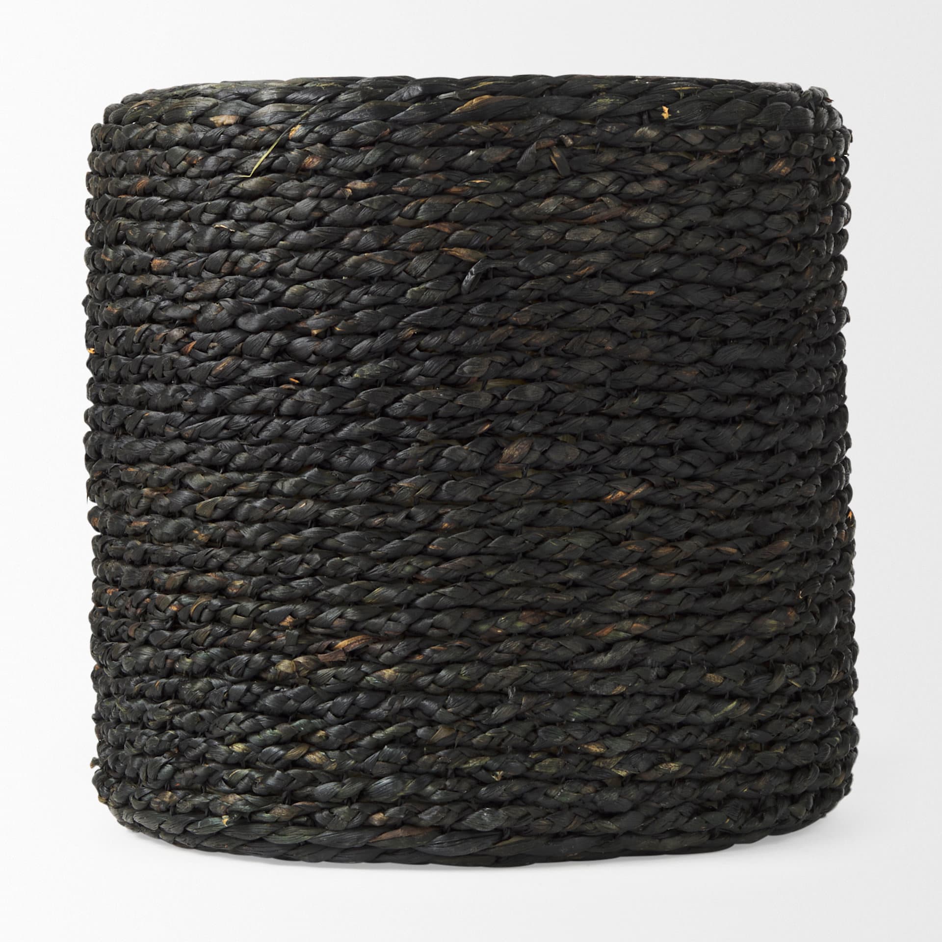 Dina 17.7L x 17.7W x 17.7H Black Cornhusk and Water Hyacinth Round Pouf — product photograph