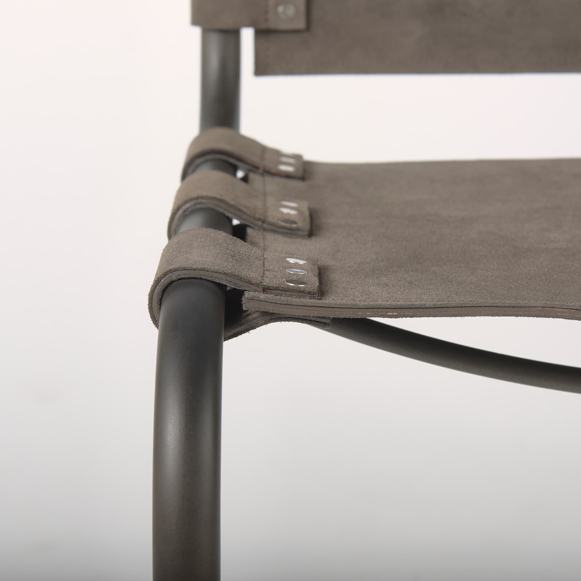 Berbick Open Back Dining Side Chair | Gray Suede w/ Iron — product photograph