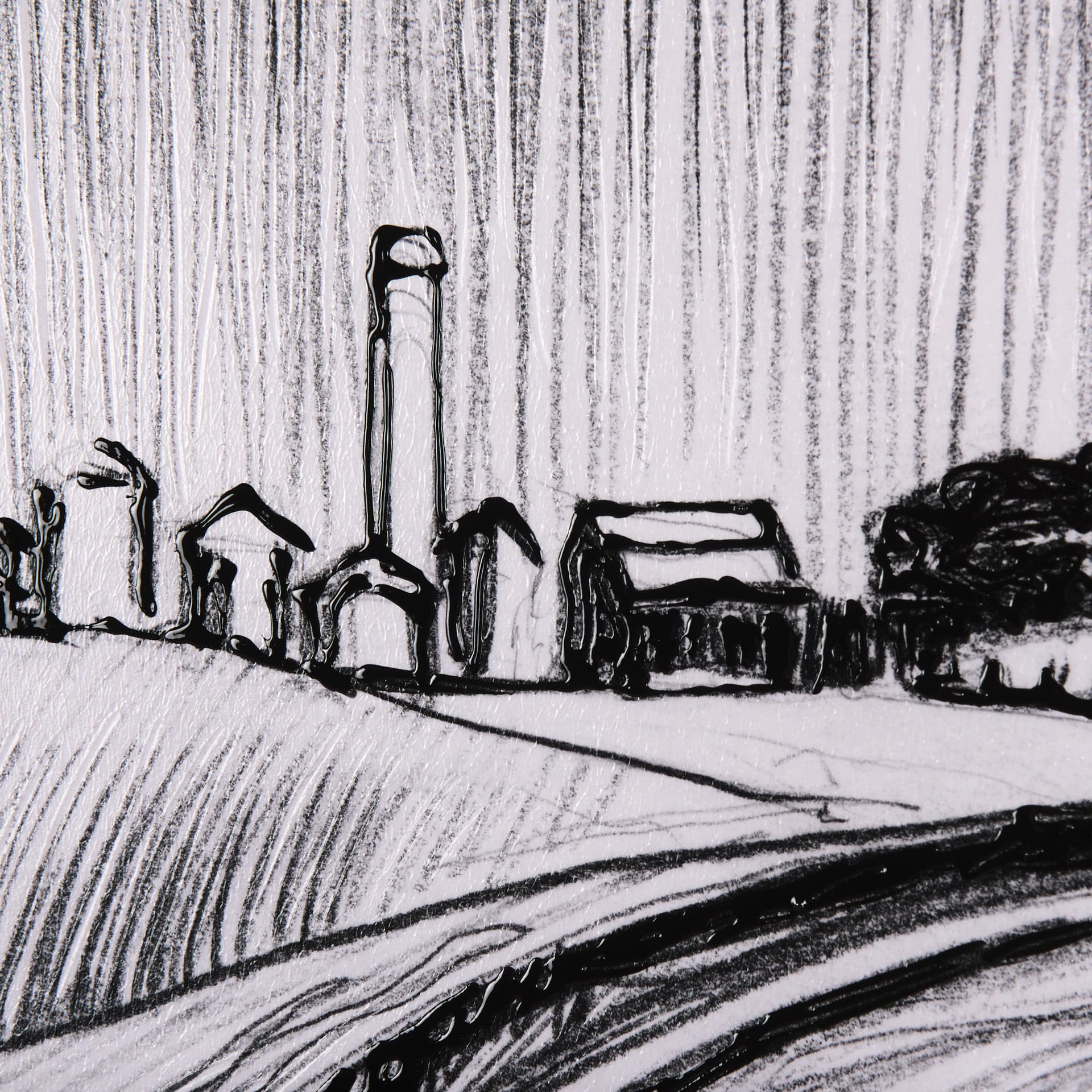 Rural Sketch-II by Mercana Studio a Hand Embellished Textured Framed Art Print — product photograph