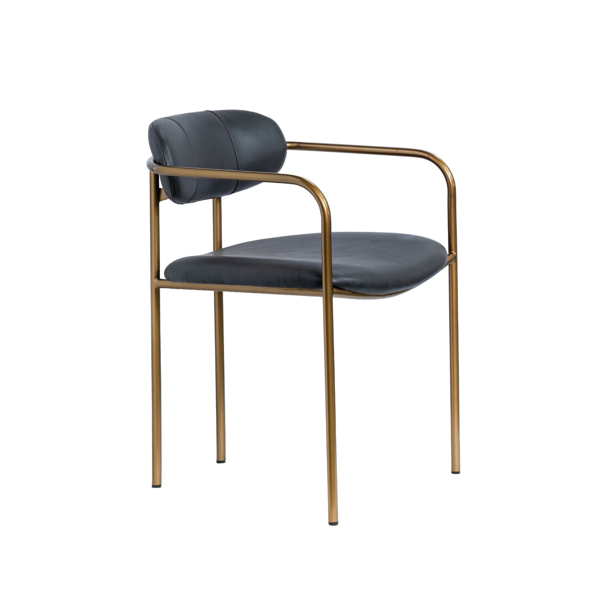 Parker Curved Back Dining Arm Chair | Black Leather w/ Gold Metal — product photograph