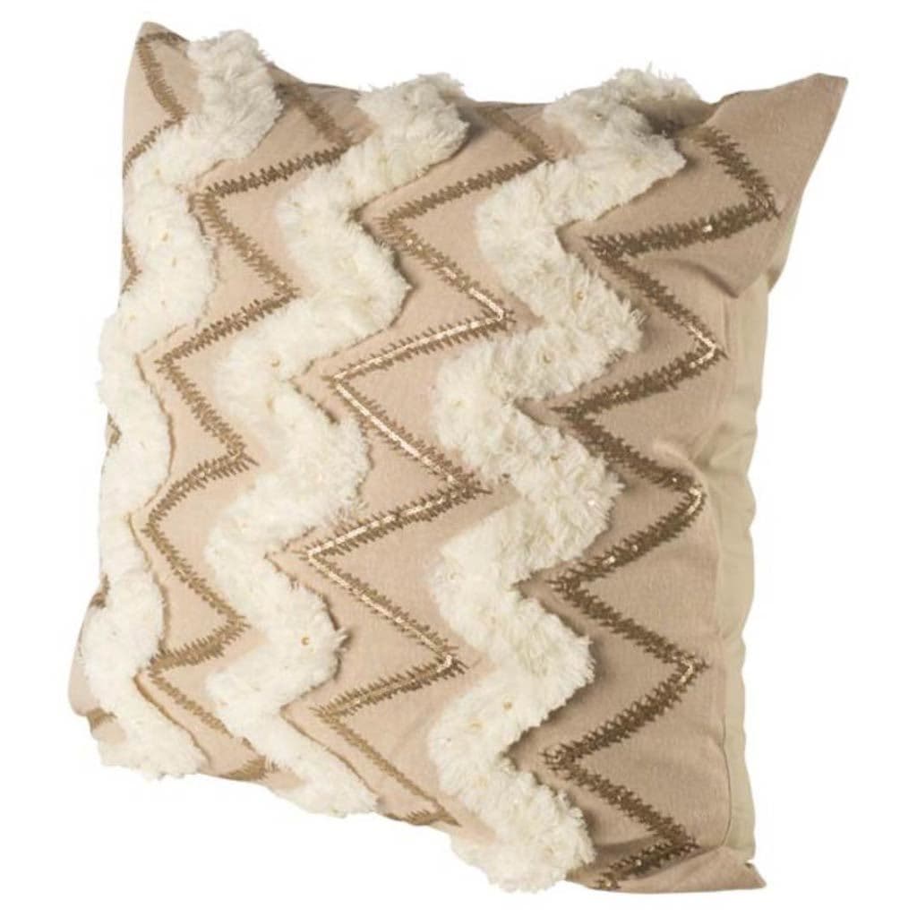 Duston 22x22 Tan and White Zig Zag Pillow Cover — product photograph