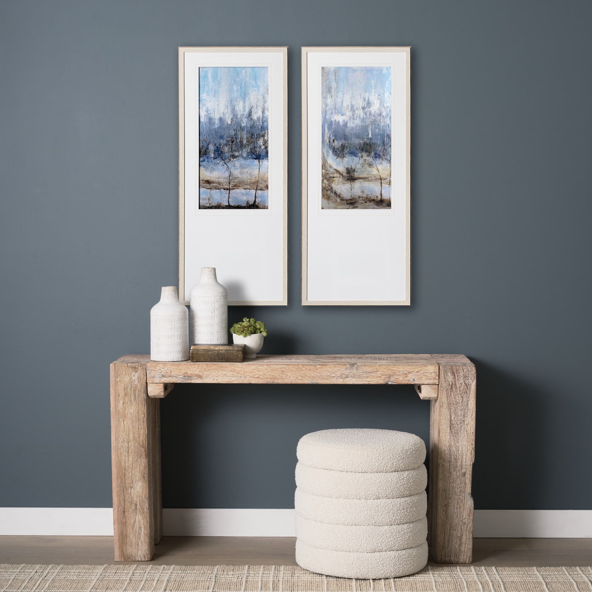 Anchored In Blue II by Aziz Kadmiri a Hand Embellished Textured Framed Art Print Matted under Glass — in a styled room