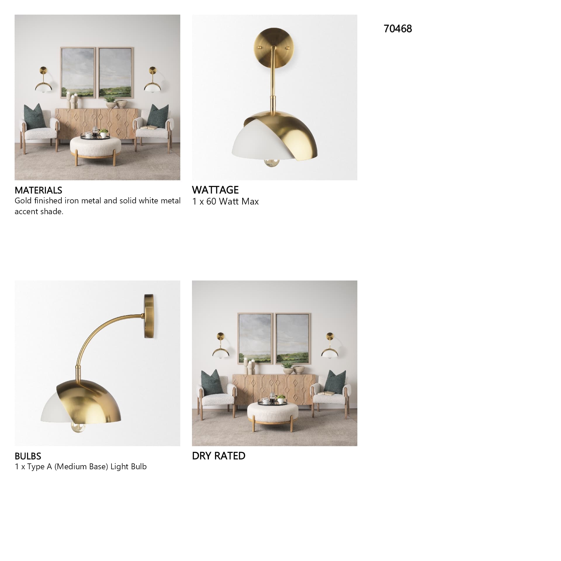Cybill Brushed Brass w/ White Metal Shade 1-Light Wall Sconce — in a styled room