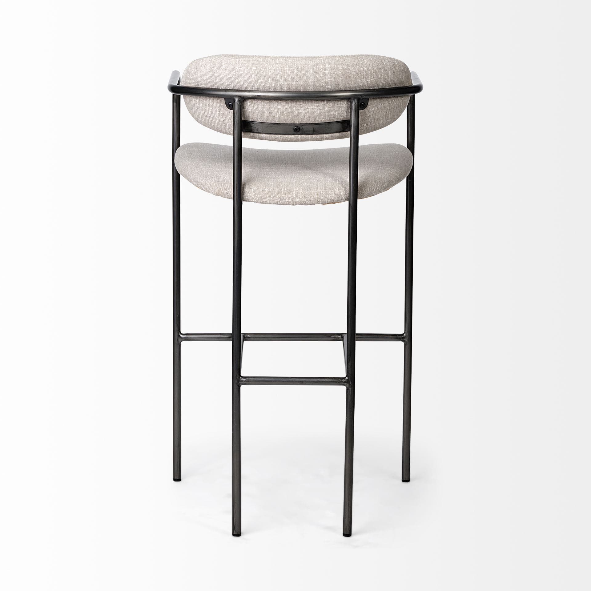 Parker Low Back 30.25in Seat Bar Stool | Beige Fabric w/ Grey Metal — product photograph