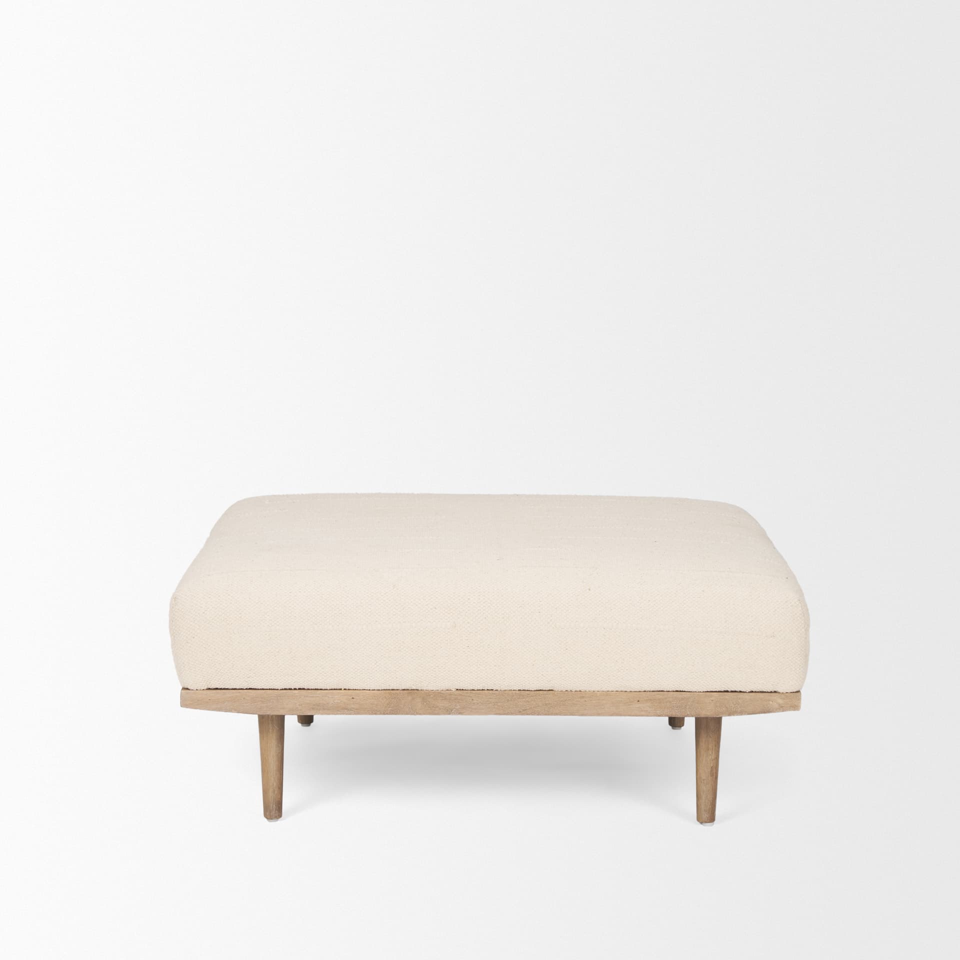 Shae Brown Wood w/ Oatmeal Fabric Ottoman — product photograph