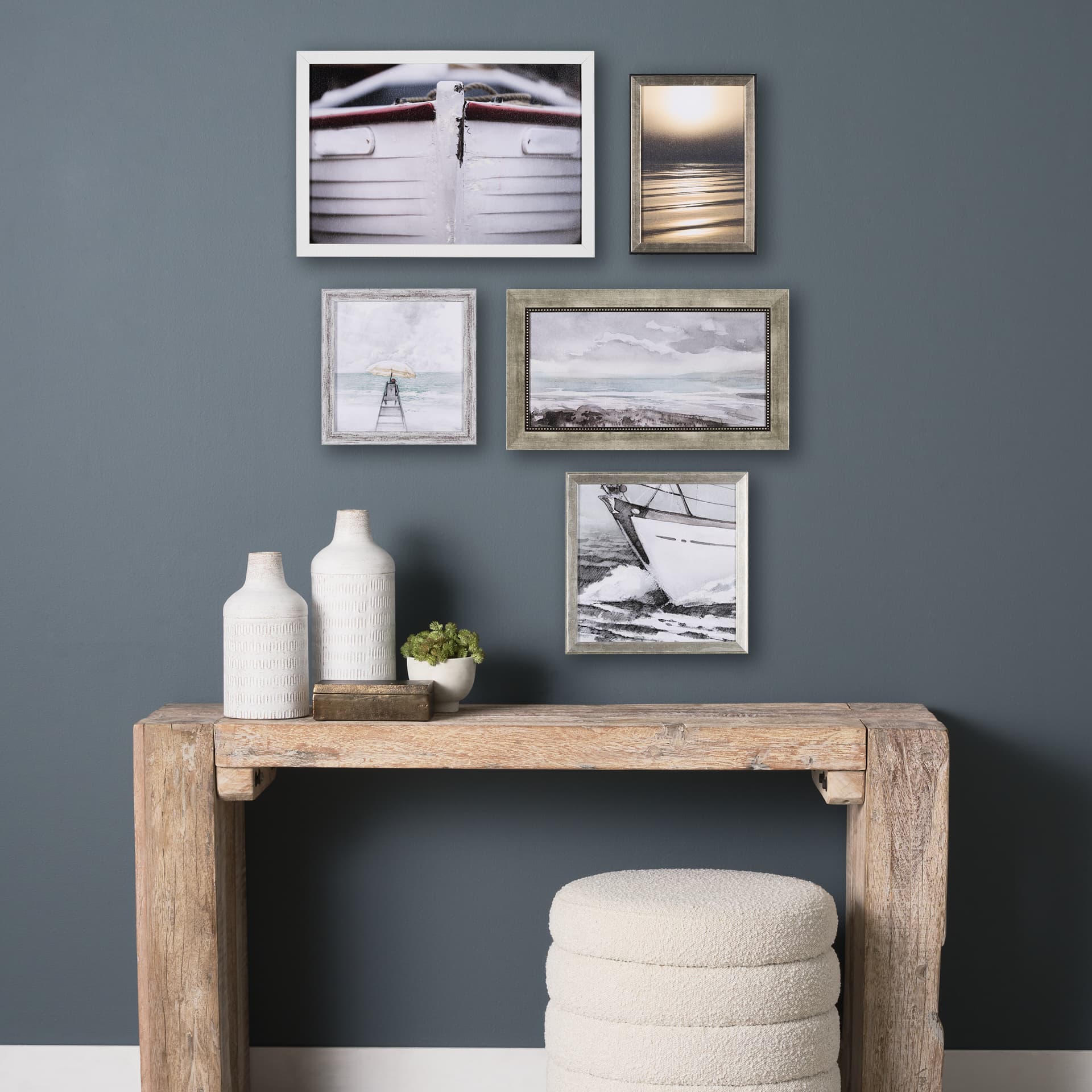 Seaside Vacation III by Mercana Studio a Hand Embellished Textured Framed Art Print — in a styled room