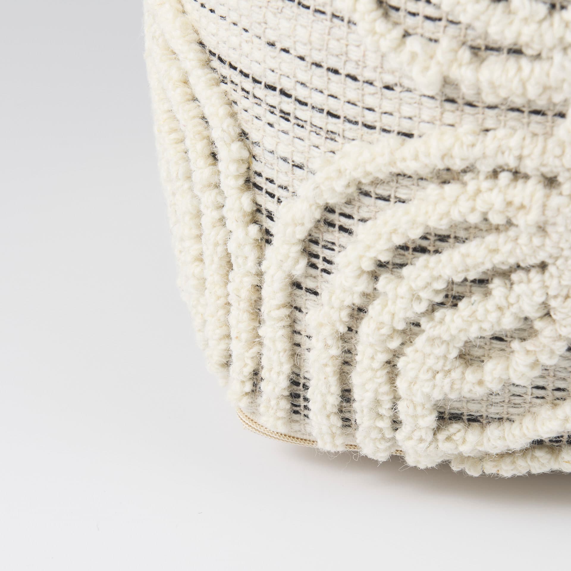 Amaya 16.0L x 16.0W x 16.0H Cream/Black/Gray Wool and Cotton Pouf — product photograph