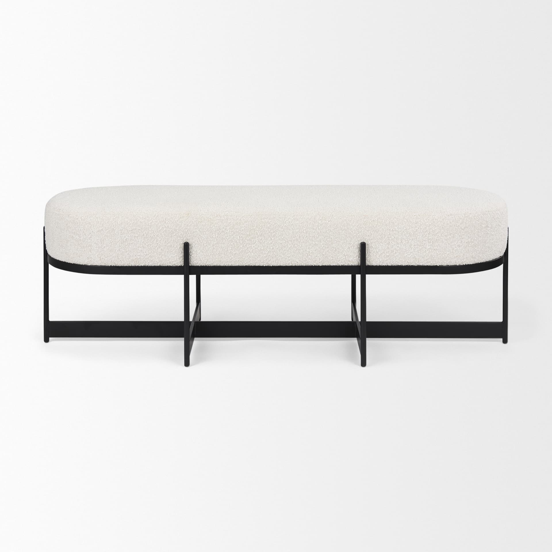Amelia 55.0L x 18.0W x 18.0H Cream Boucle W/Black Metal Upholstered Bench — product photograph