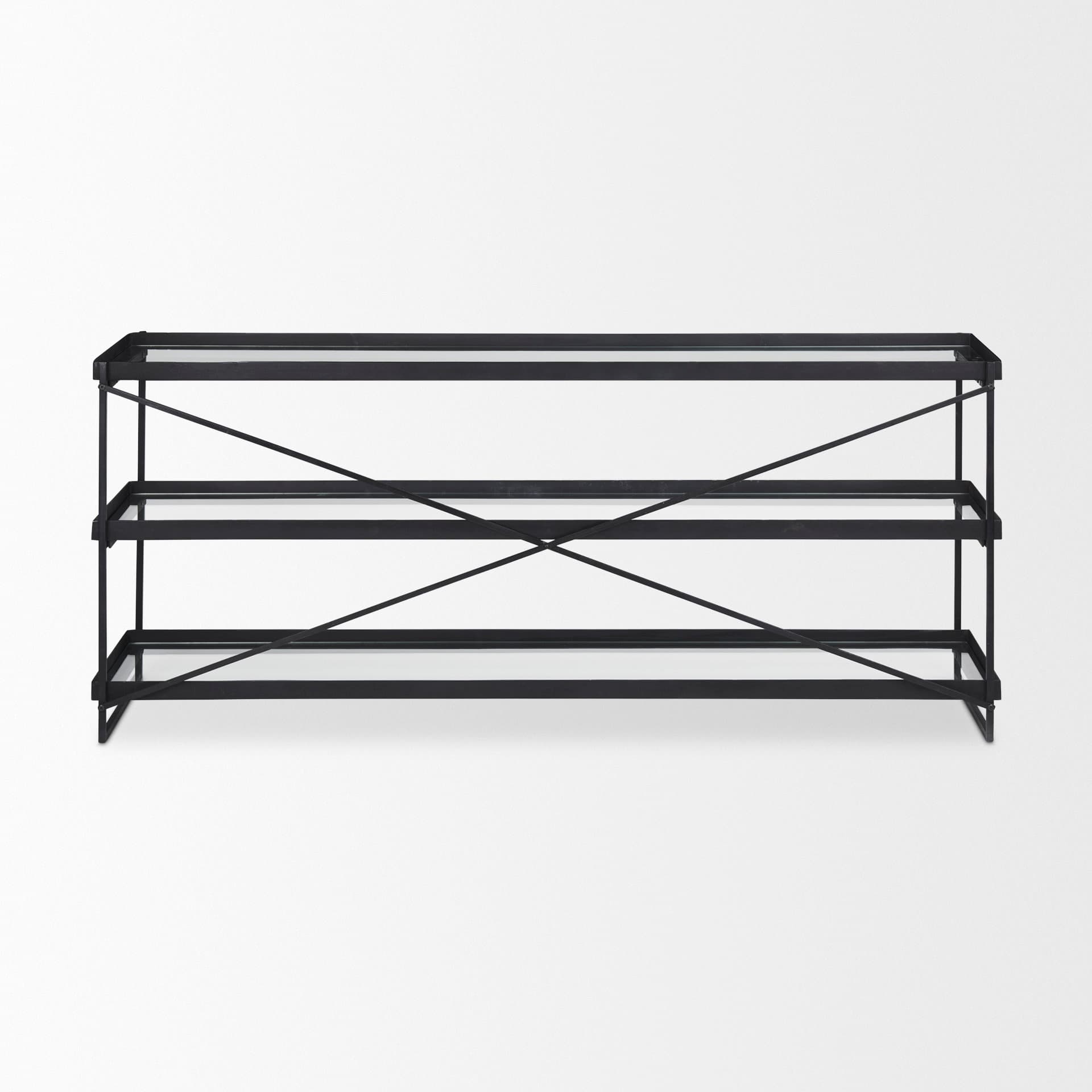 Trey 72.0"L x 16.0"W x 30.0"H Black Metal W/Glass Console Table — product photograph