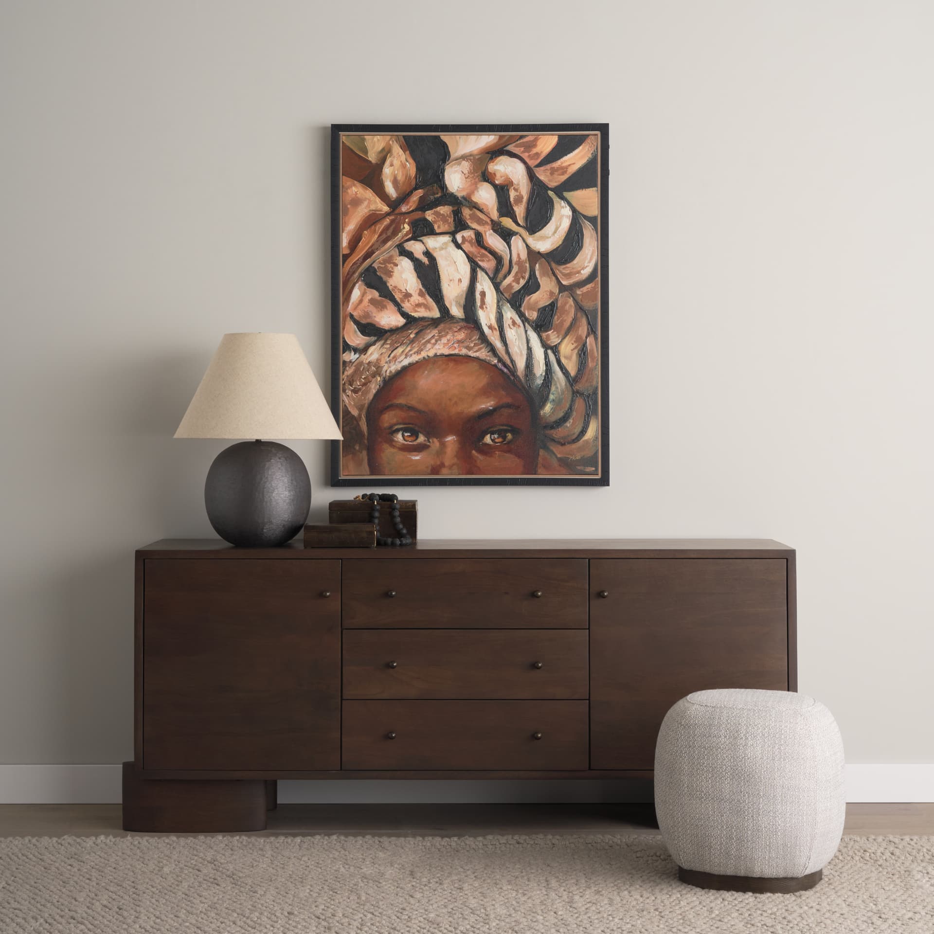 Mud Cloth Head Scarf I by Mercana Studio a Hand Embellished Textured Framed Canvas — product photograph