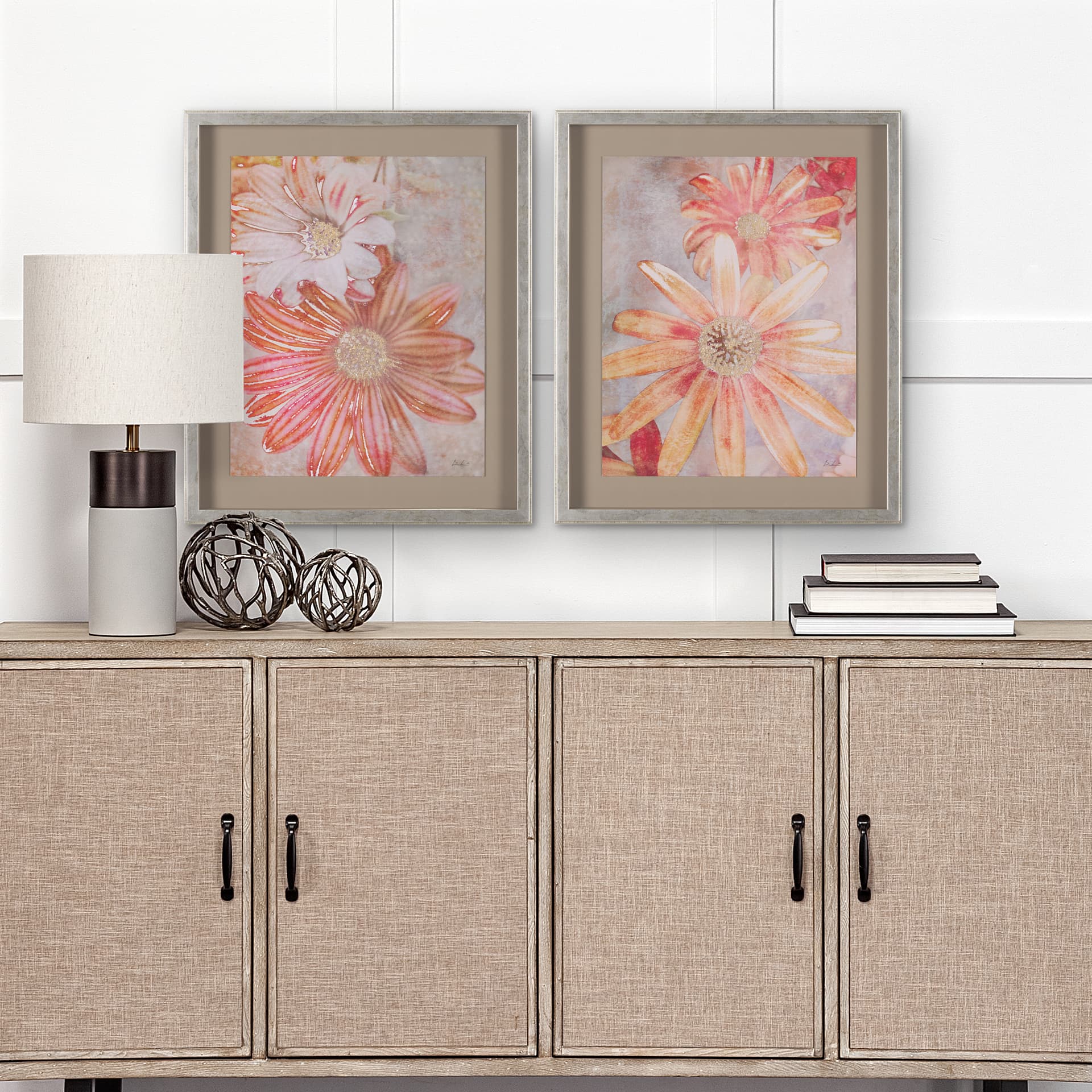 Subtle Florals I by Mercana Studio a Hand Embelished Textured Framed Art Print Matted under Glass — in a styled room