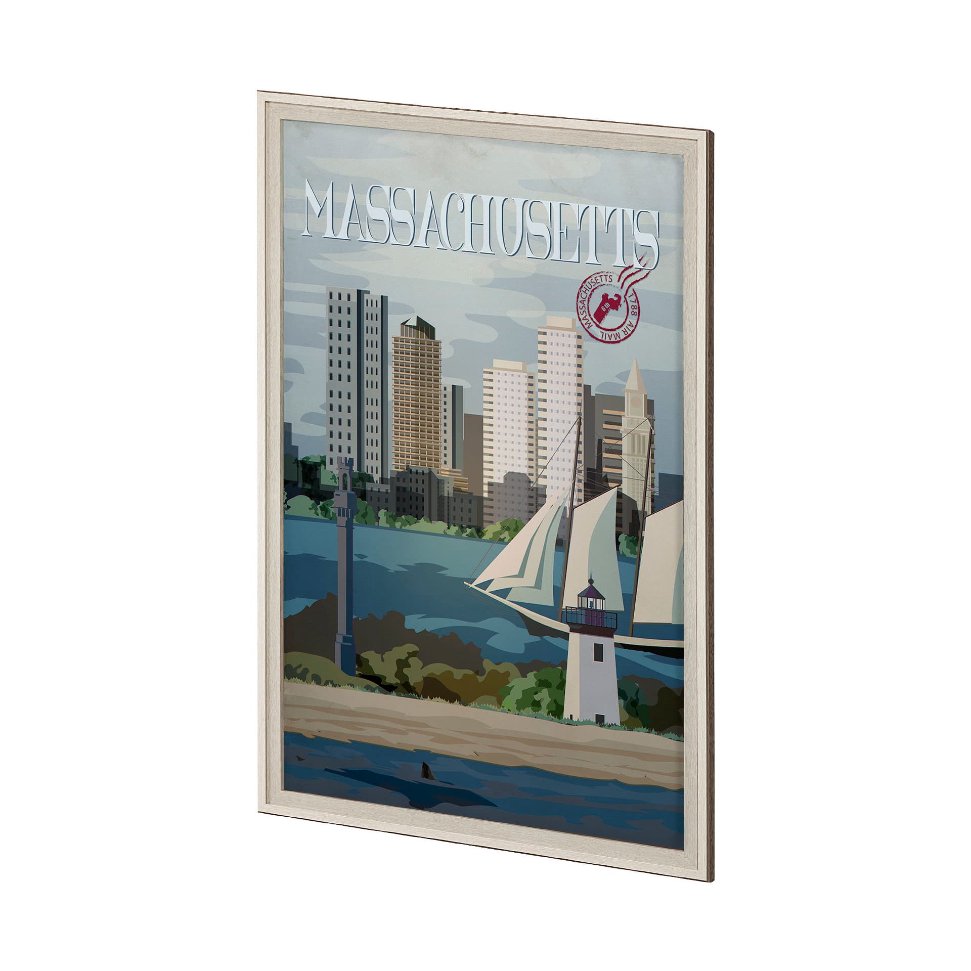 Massachusetts Go USA (XL) by Mercana Studio Hand Embellished Decograph Framed Art Print under Glass — product photograph