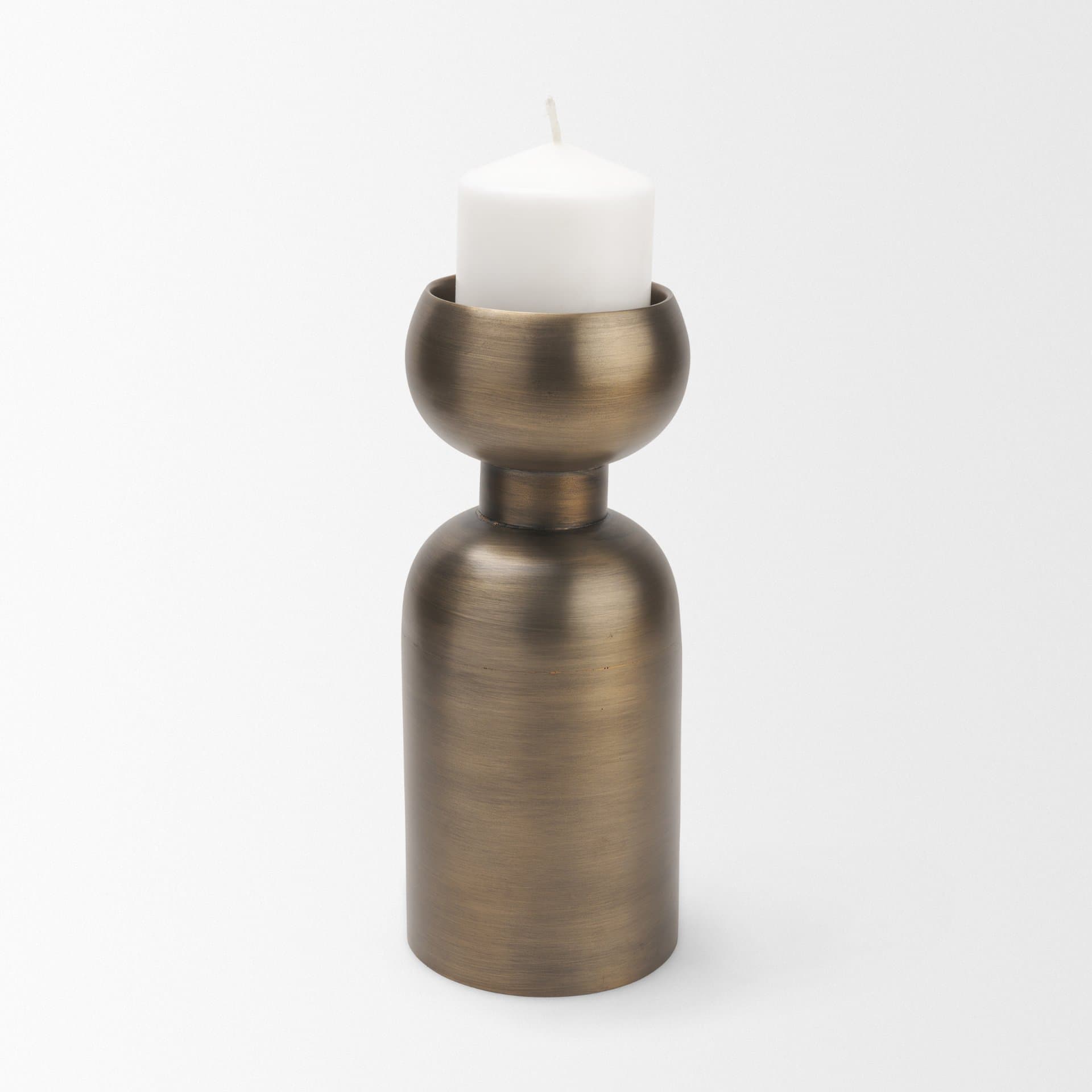 Pelar Large Antiqued Brass Stacked Pillar Candle Holder — product photograph