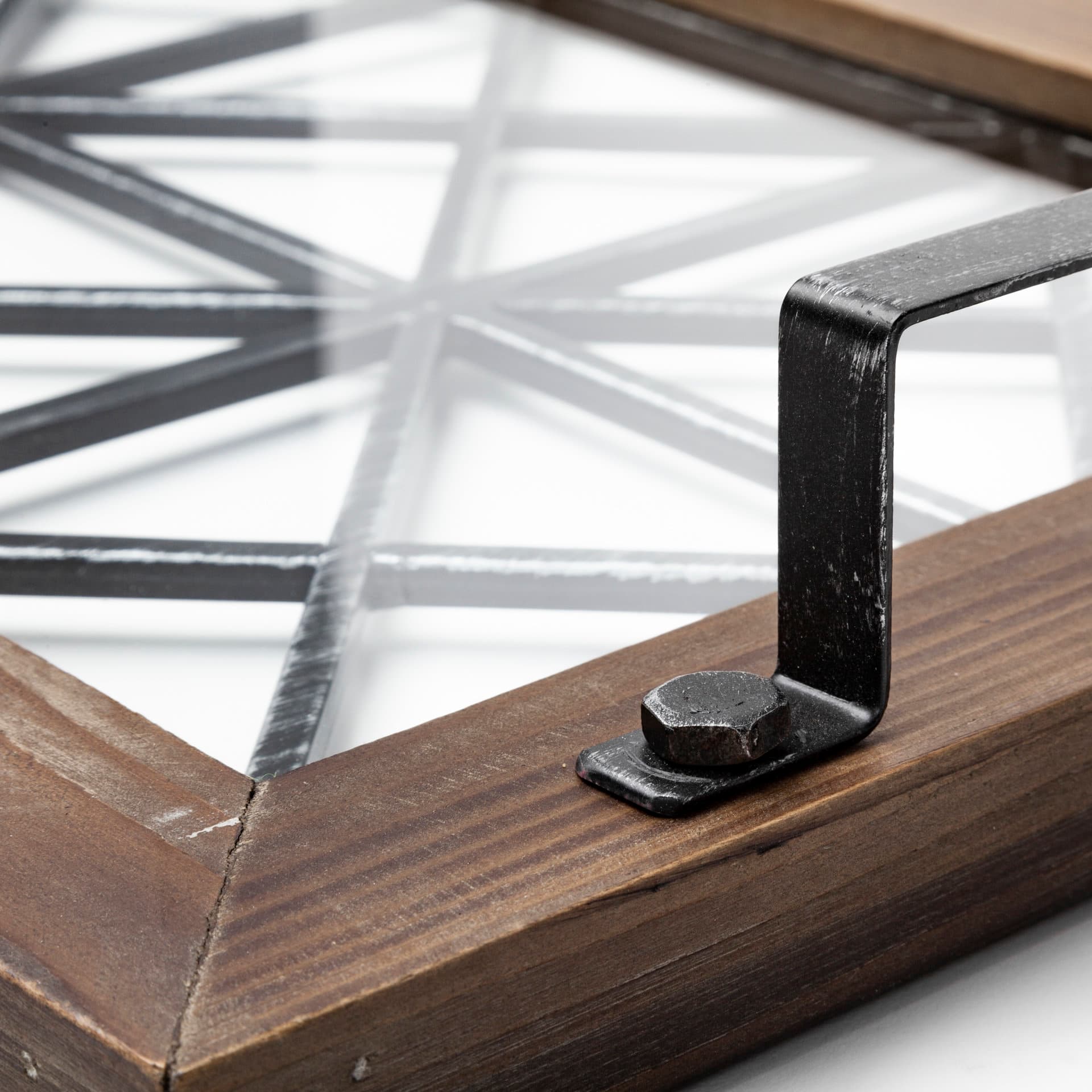 Ellingson 28L x 13W Black Rectangular Metal Glass Wood Bottom Tray — product photograph