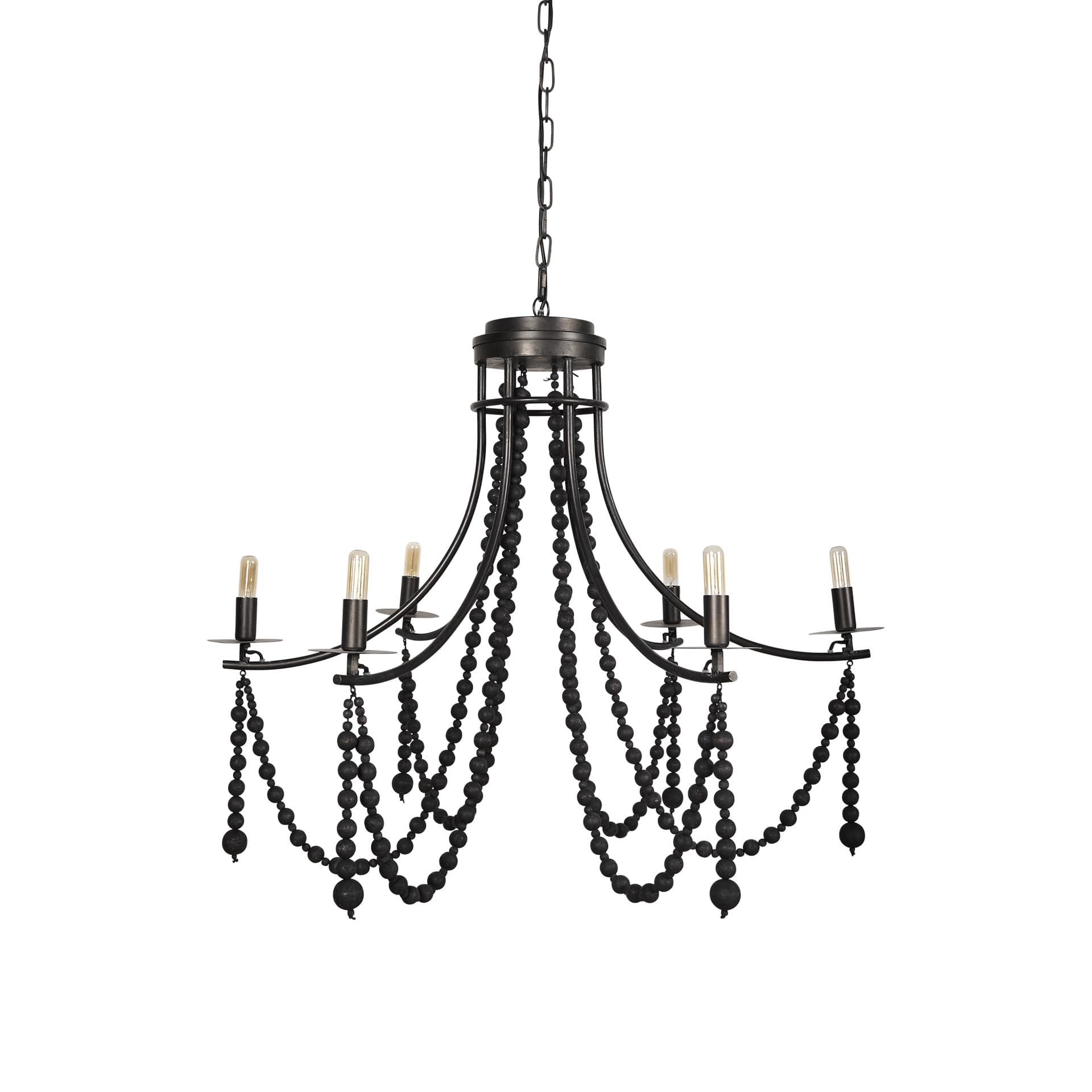 Selma Black Wood Bead and Metal Chandelier — product photograph