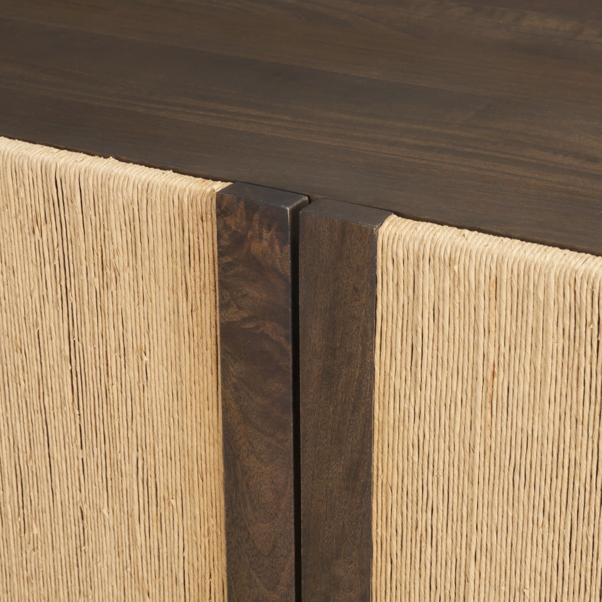 Bondi 85" Dark Brown Wood w/ Paper Rope 4 Door Closed Sideboard — product photograph