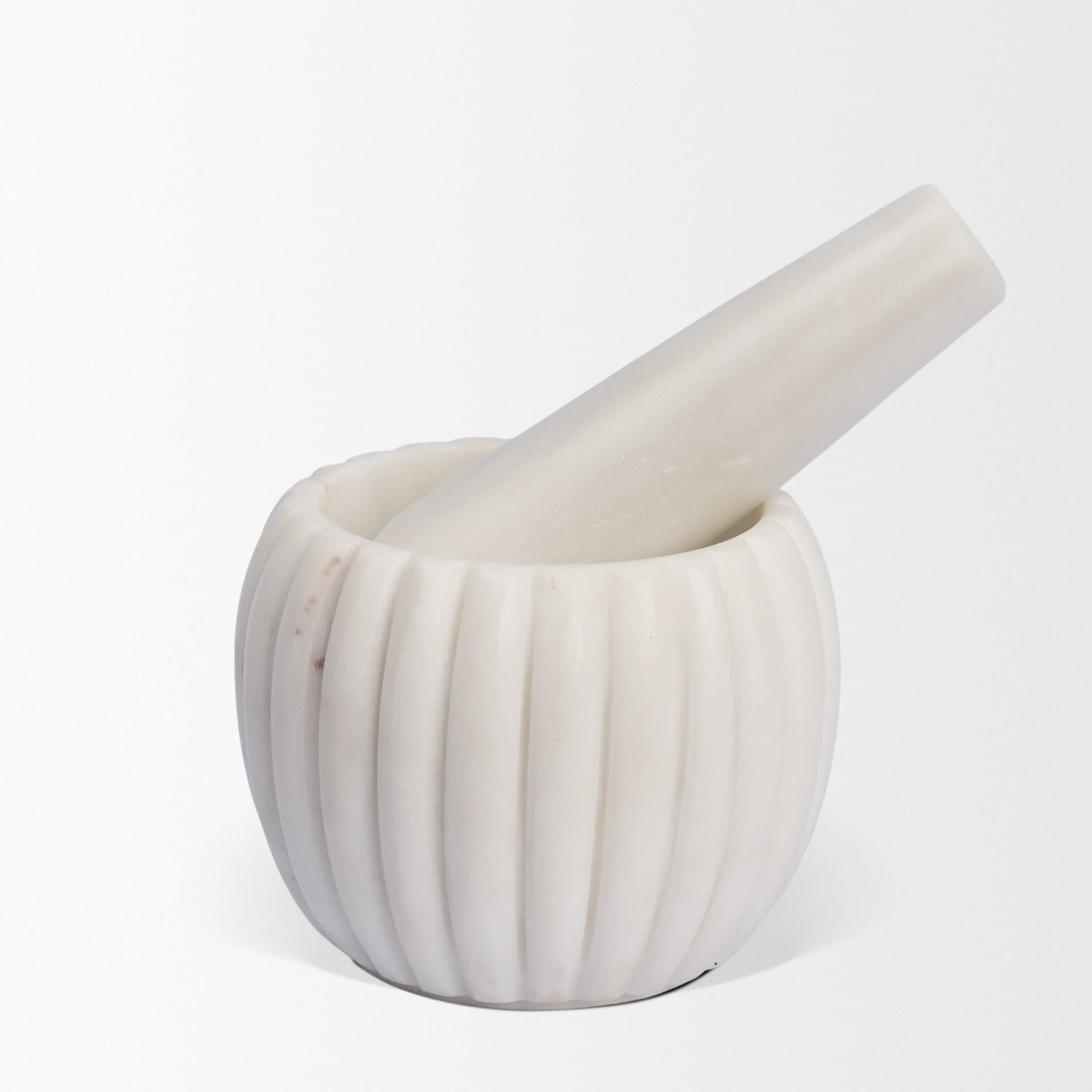 Cava Ribbed White Marble Mortar & Pestle — product photograph