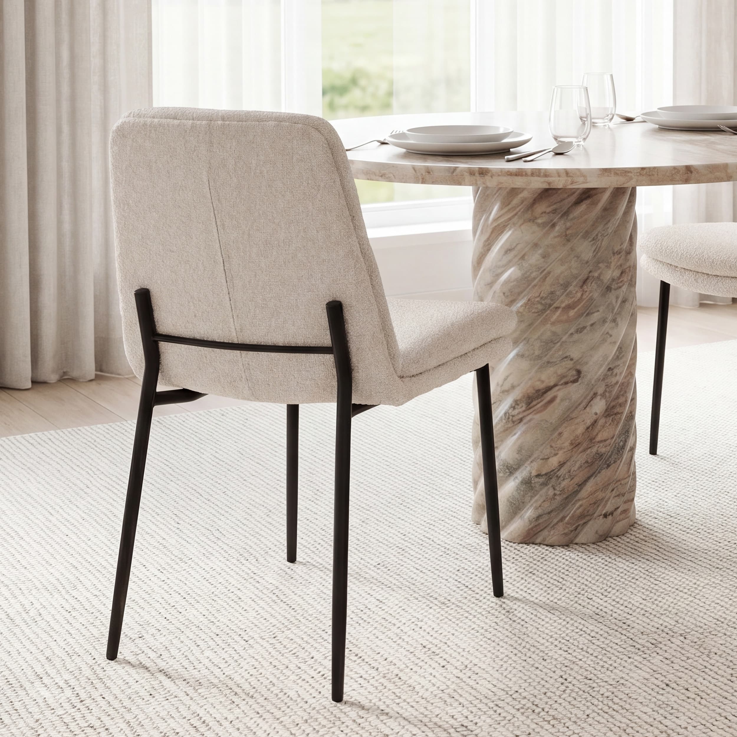 Eve Curved Back Dining Side Chair | Cream Boucle w/ Black Metal — product photograph