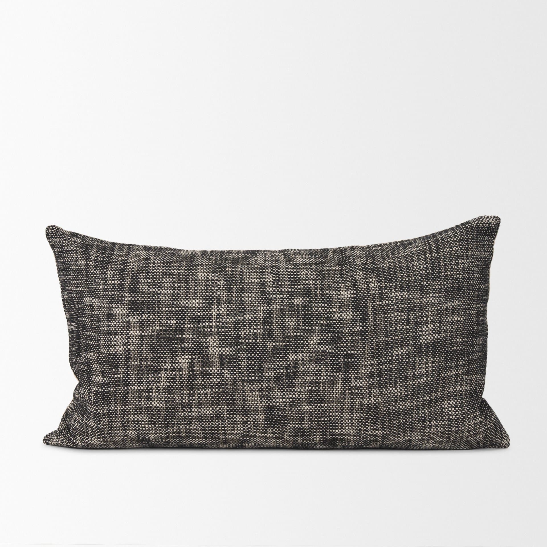Jalia 14x26 Cream/Black Cotton Decorative Lumbar Pillow Cover w/Down Filler — product photograph