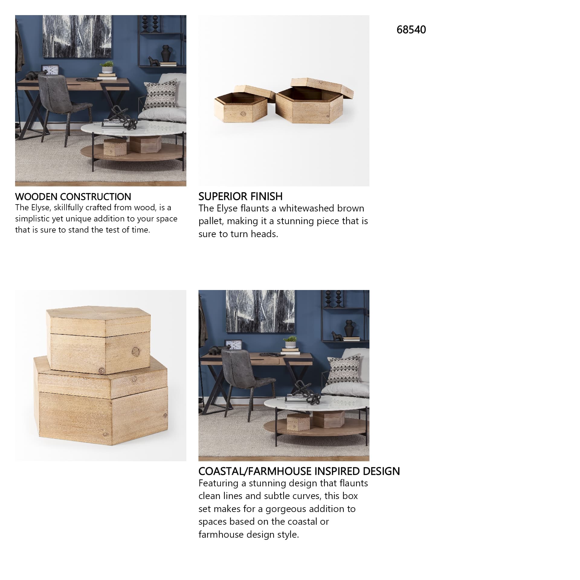 Elyse (Set of 2) 14L x 12W Brown Wooden Hexagonal Boxes — in a styled room