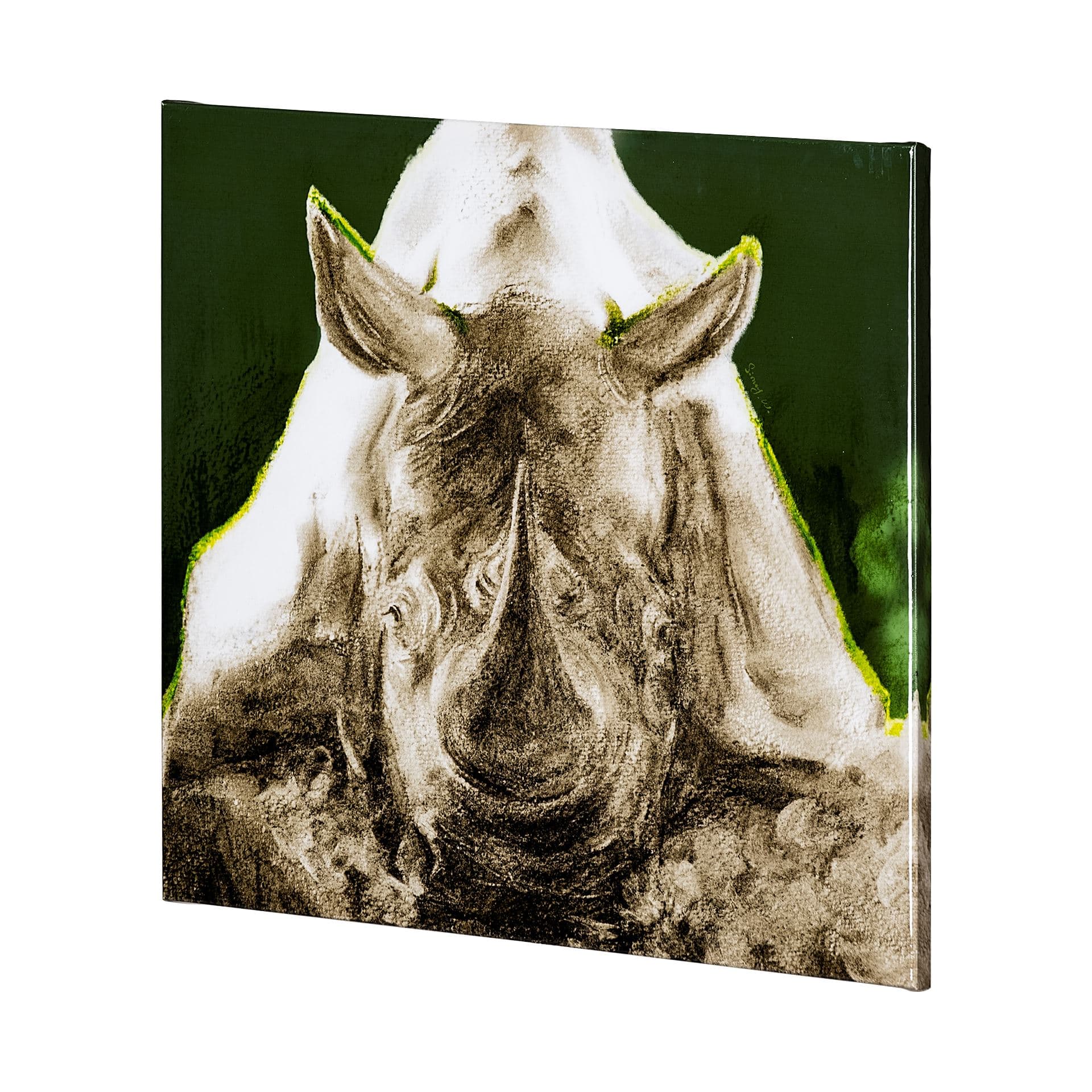 Rhino Green by Mercana Studio a Hand Embellished Textured Canvas — product photograph