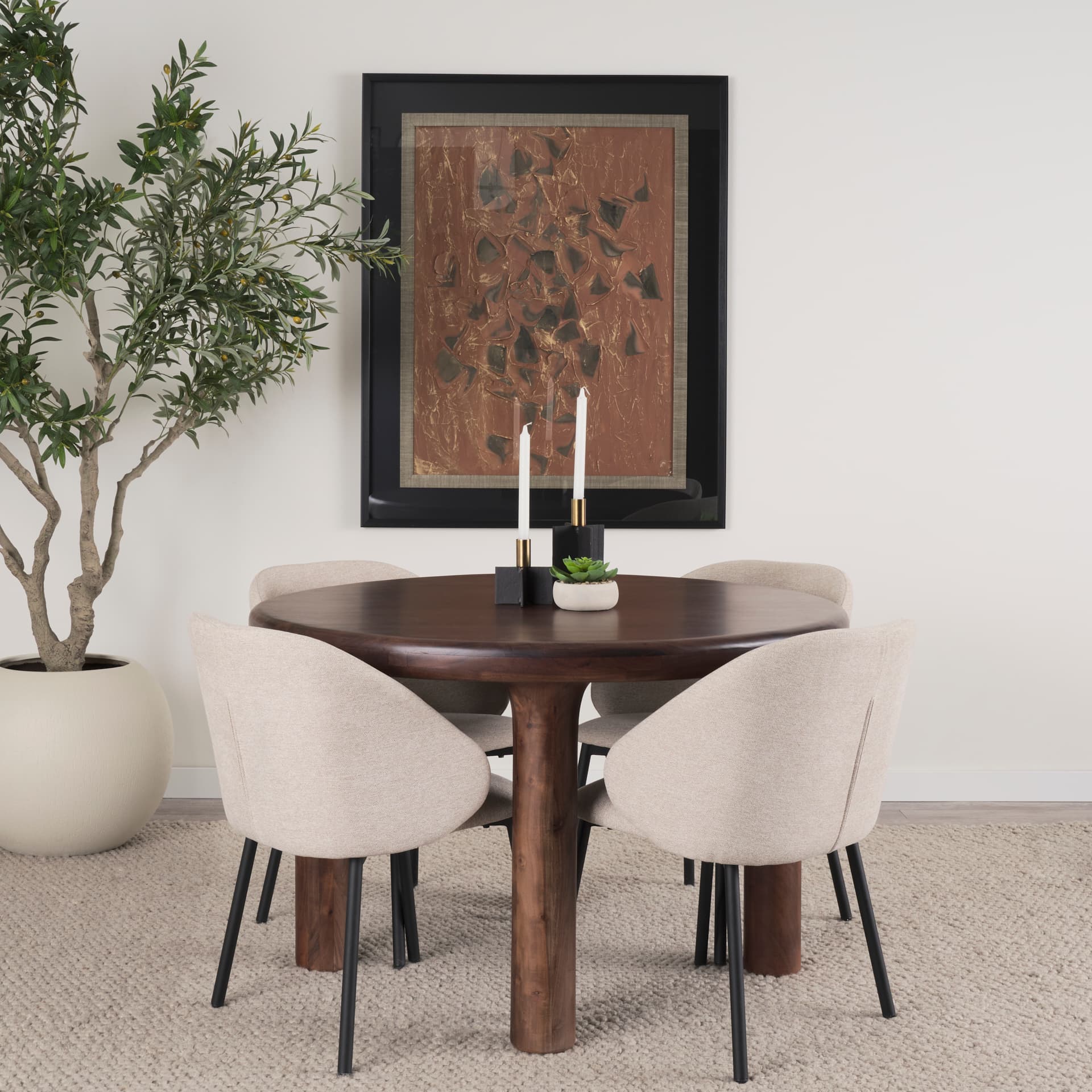 Soma 48" Round Dining Table | Modern | Red Brown Wood | Seats 4 — product photograph