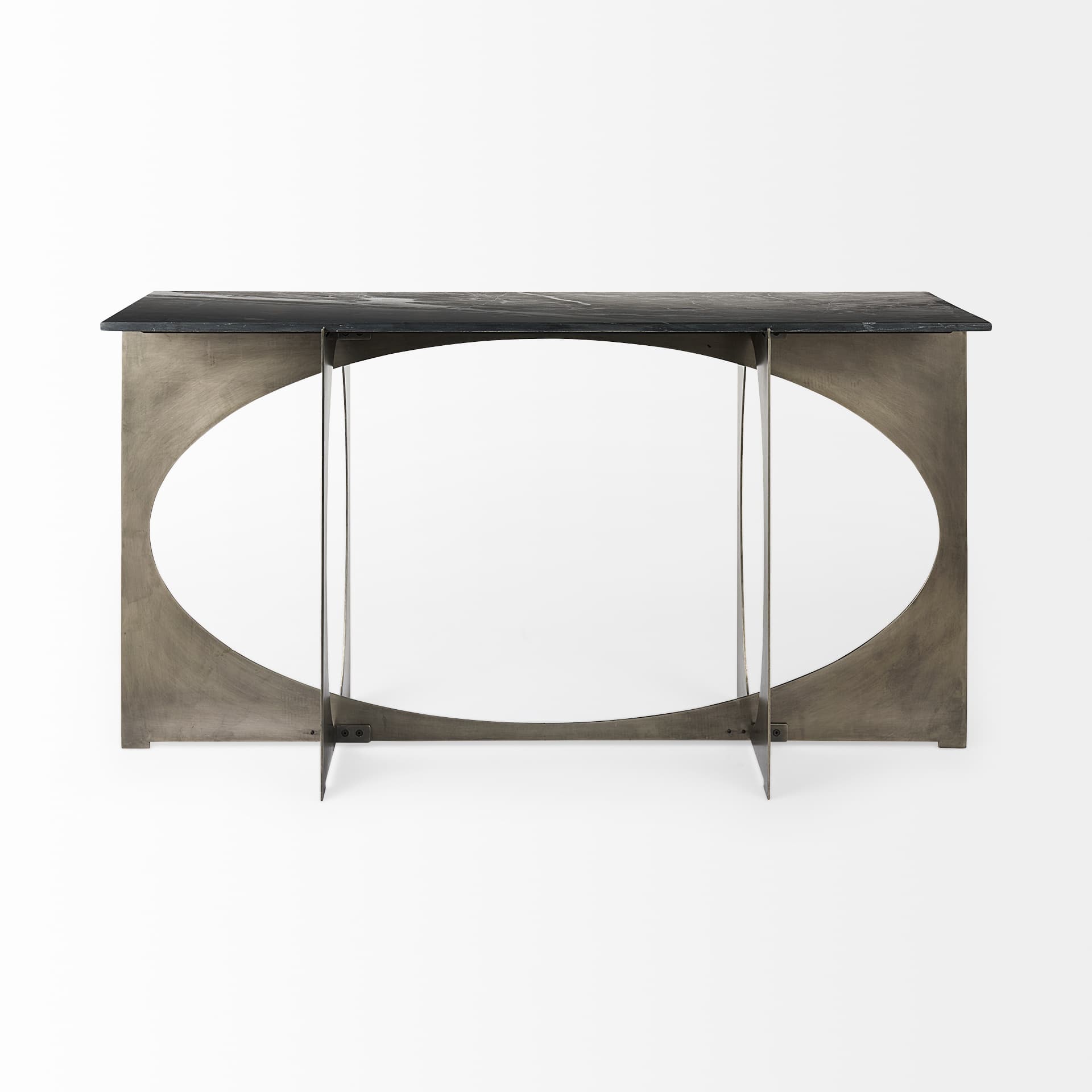 Reinhold IV Black Marble Top Iron Console Table — product photograph