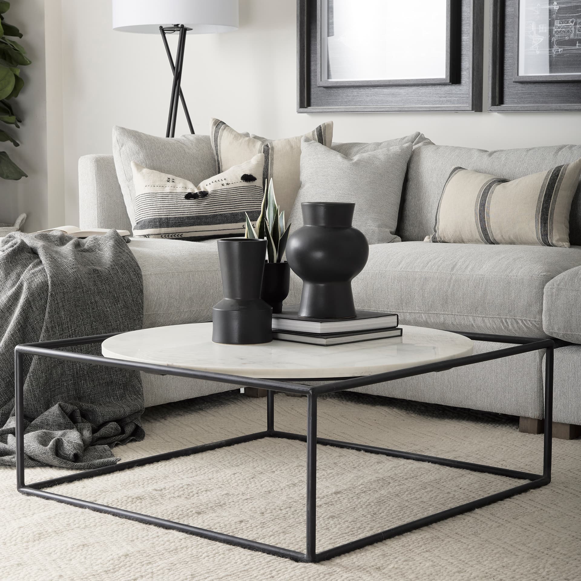Laforge II Black Ceramic Vase — in a styled room