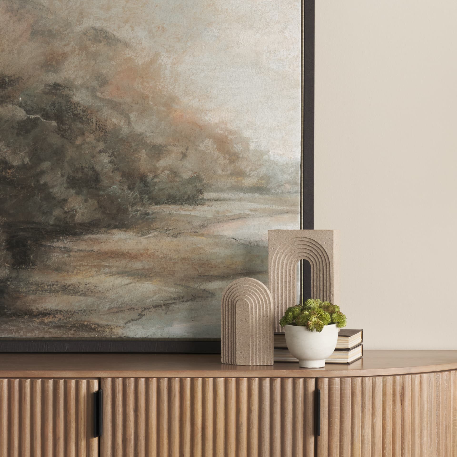 Kael Resin Textured Concrete Gray Decorative Object — in a styled room
