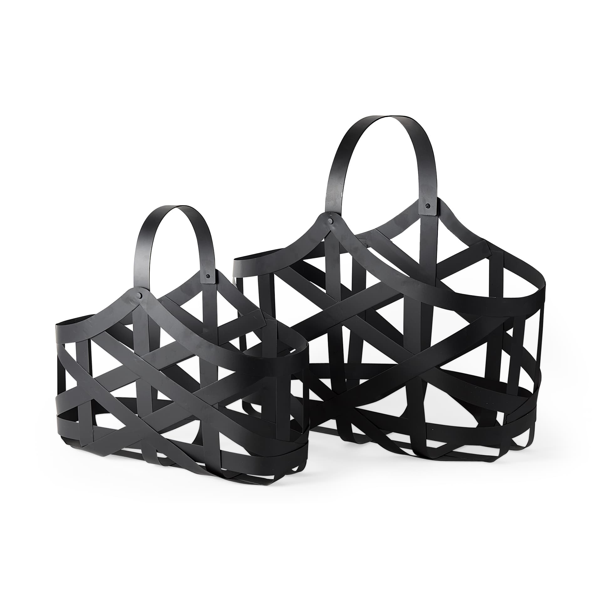 Tyrell (Set of 2) 23L x 11W; 18L x 8W Black Iron Metal Baskets — product photograph