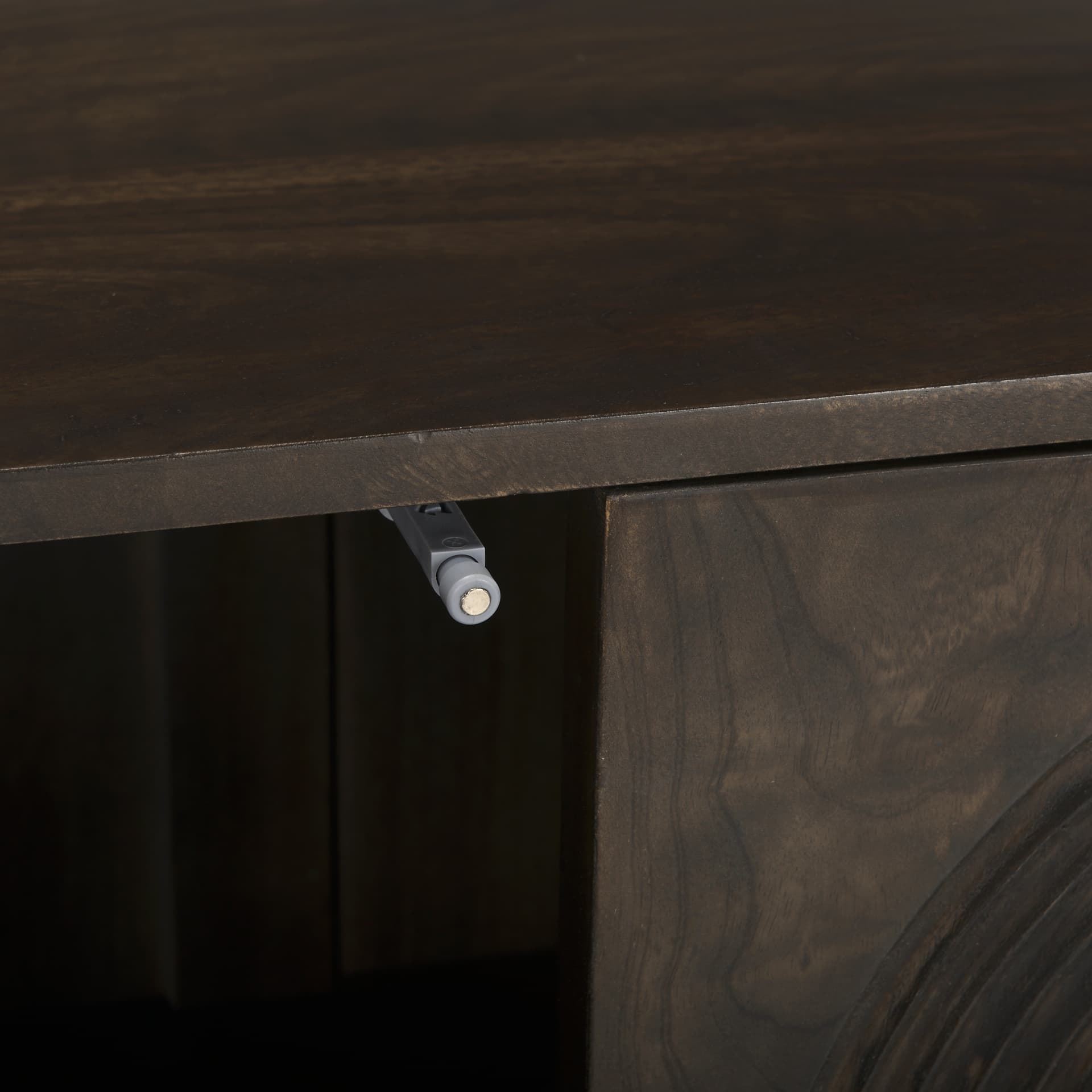Tucker Dark Brown Wood w/ Carved Arch Pattern 2 Door Cabinet — product photograph