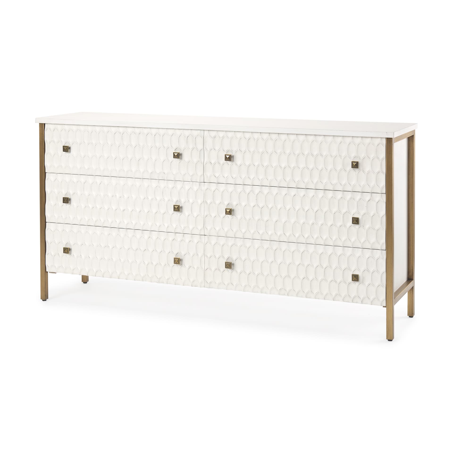 Savannah White Fir Veneer w/ Gold Metal Accents 6-Drawer Sideboard — product photograph