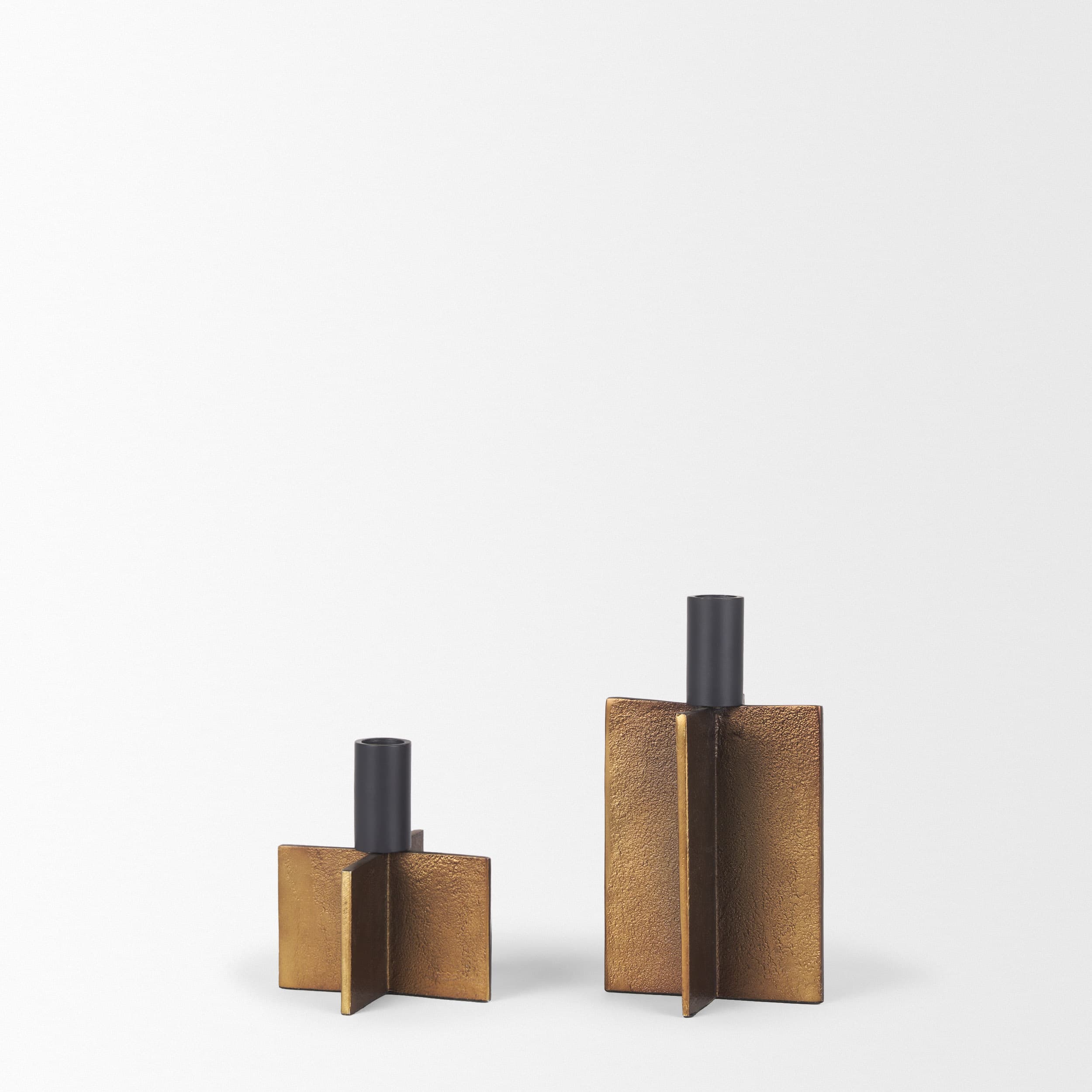 Pia Antiqued Gold w/ Black Metal Taper Candleholder (Set of 2) — product photograph