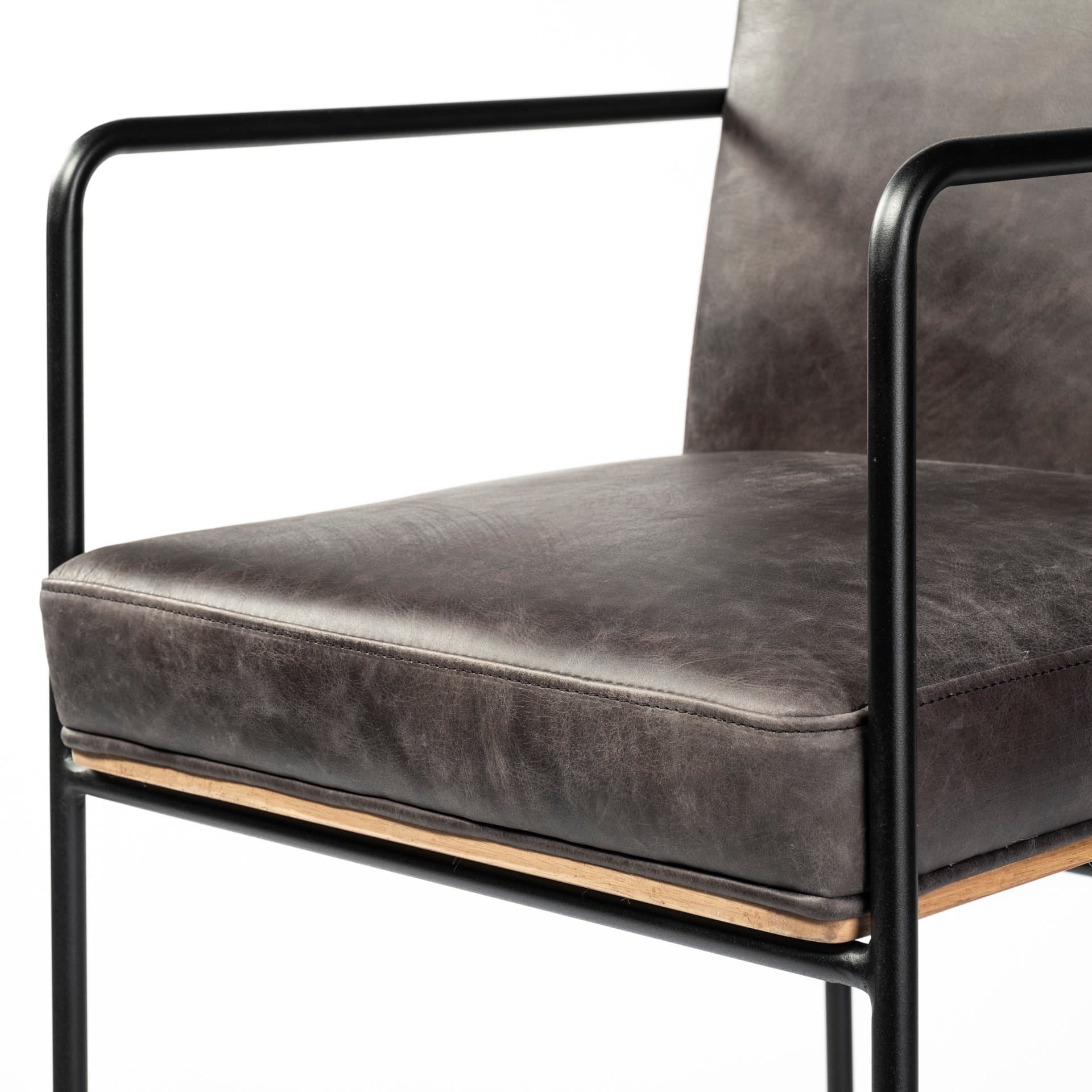 Stamford Backless 36.8in Seat Counter Stool | Black Leather w/ Metal — product photograph