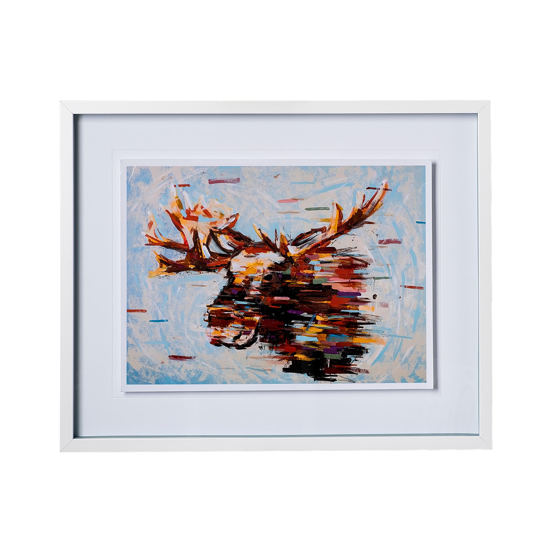 Fractal Moose by Altamura a Hand Embellished Textured Framed Art Print Matted under Glass — product photograph