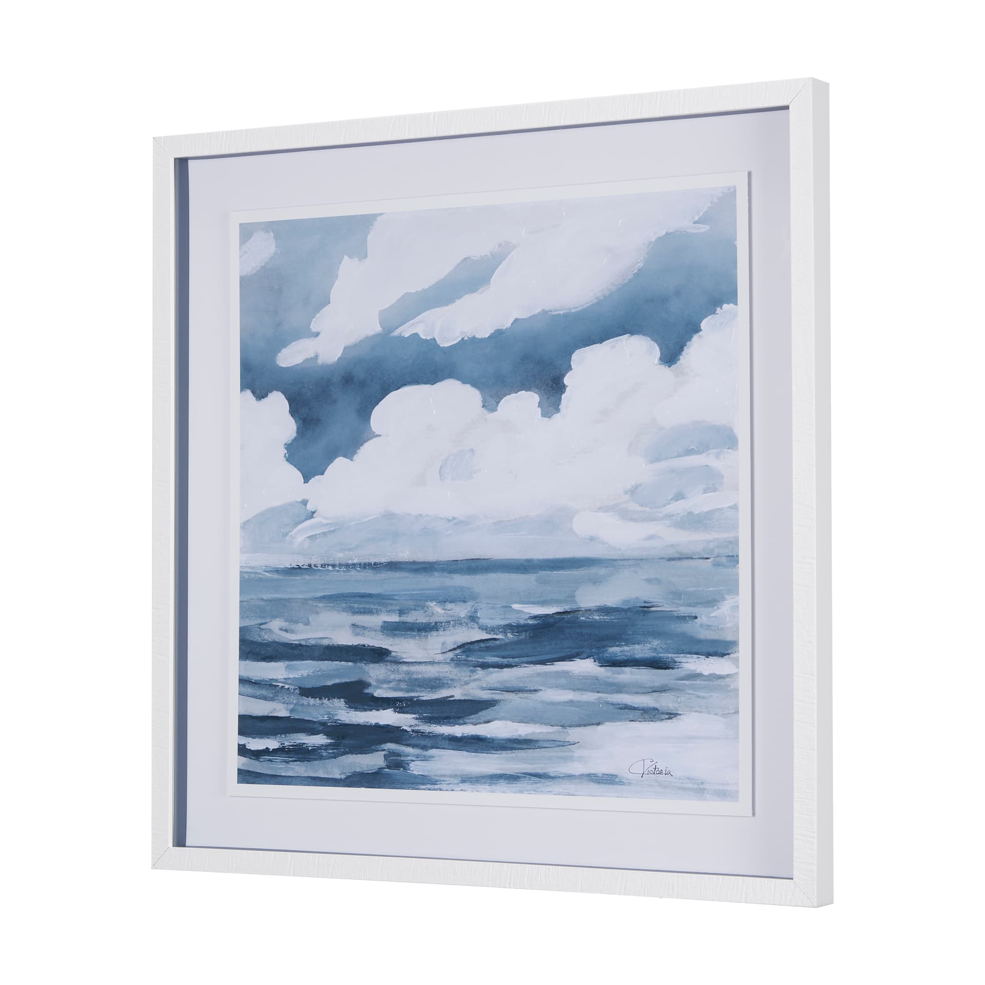 Cloud and Sea by Mercana Studio a Hand Embellished Textured Framed Art Print Matted under Glass — product photograph