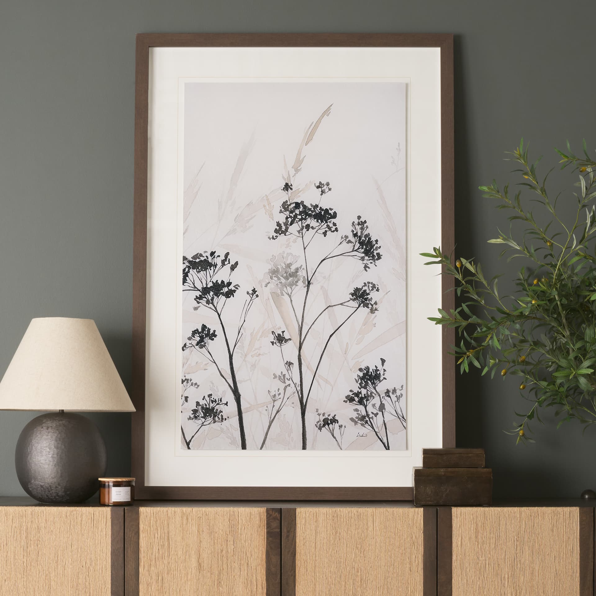 Meadow R by Mercana Studio Hand Embelished Textured Framed Artwork Matted under Glass — in a styled room