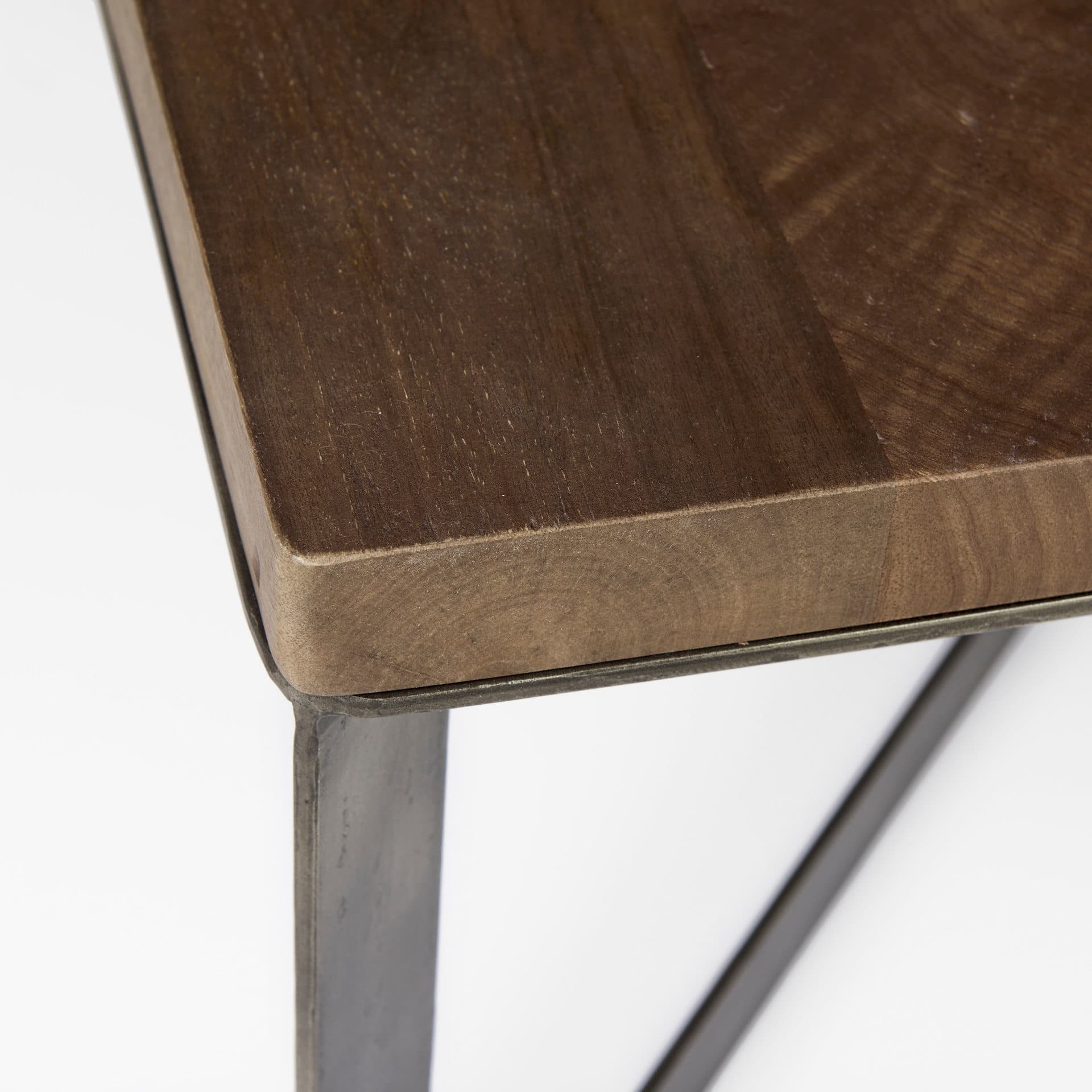 Faye 34L x 34W x 17H Medium Brown Wood W/Antique Nickel Metal Base Square Coffee Table — product photograph