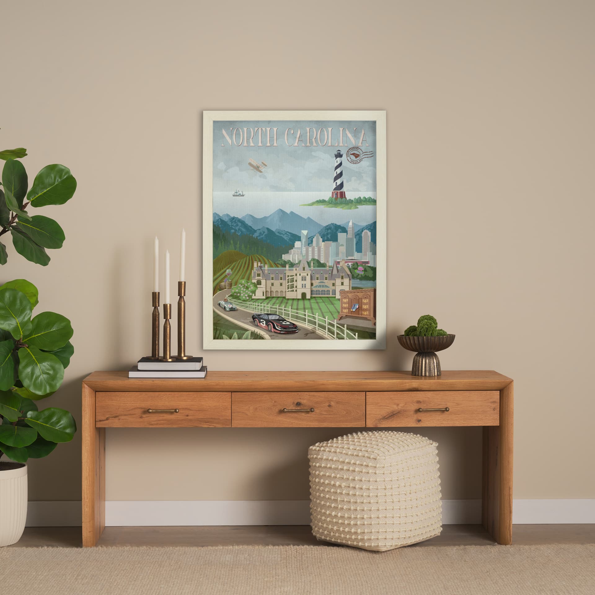 North Carolina by Mercana Studio a Hand Embellished Textured Framed Art Print — in a styled room