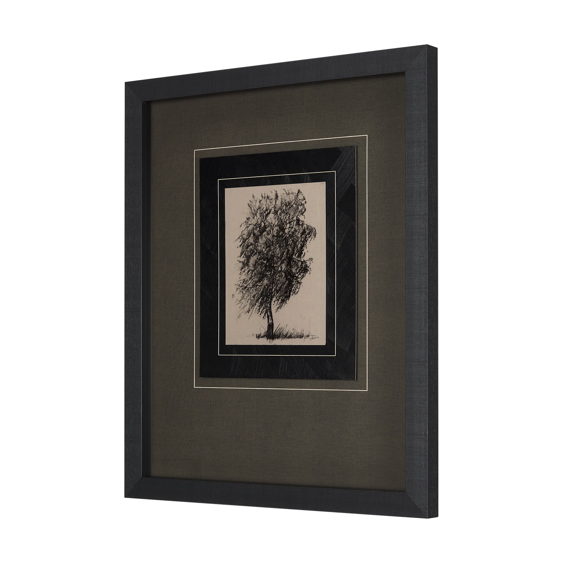 Tree Drawing II by Mercana Studio a Hand Embellished Textured Framed Art Print Matted under Glass — product photograph