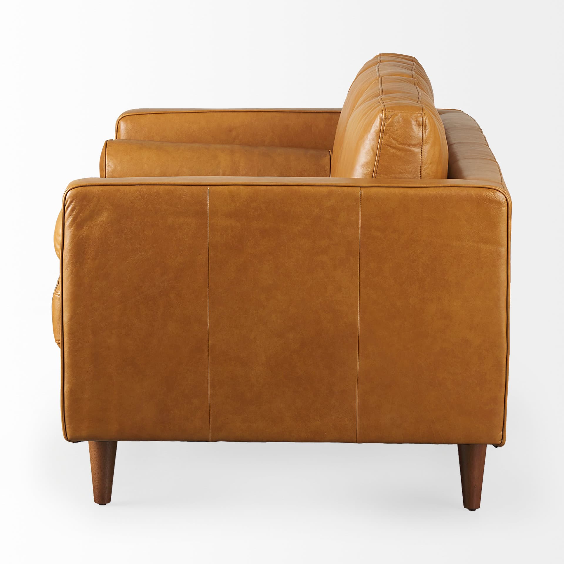 Svend 65.0L x 38.0W x 34.0H Tan Leather Love Seat Sofa — product photograph