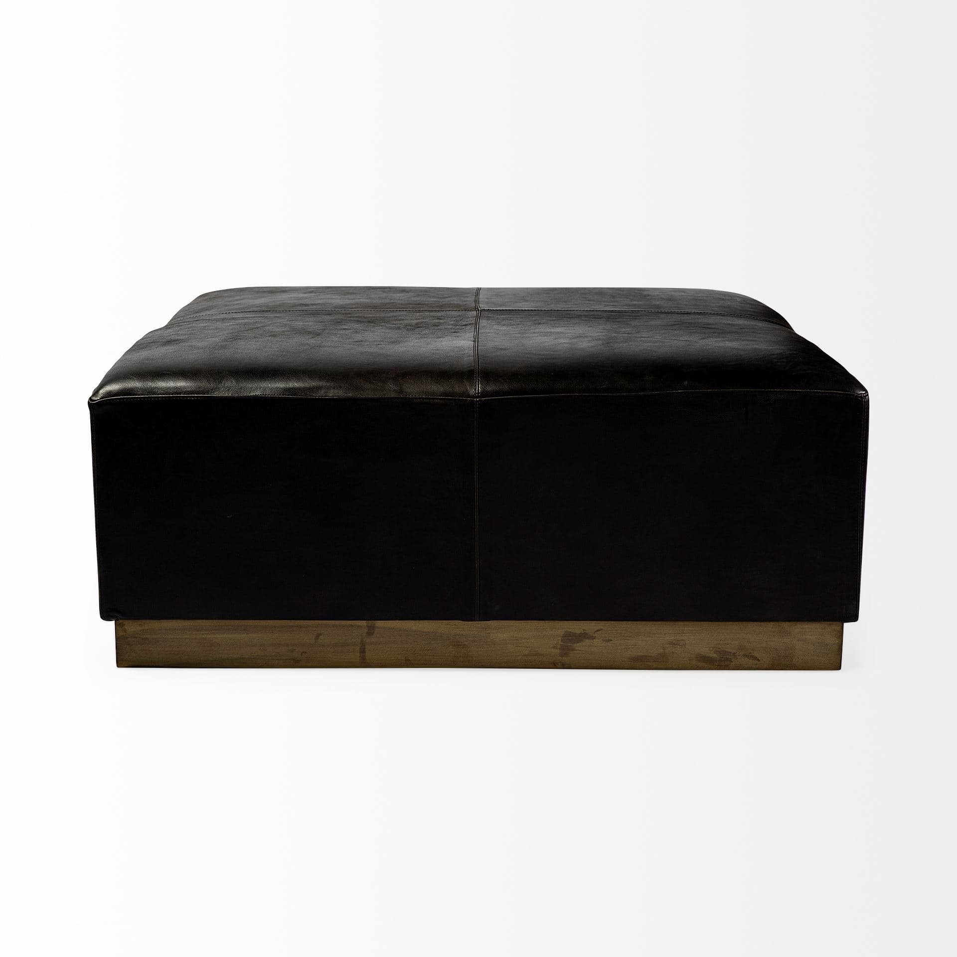 Minara 36" Square Black Leather Wrapped w/Metal Base Ottoman — product photograph