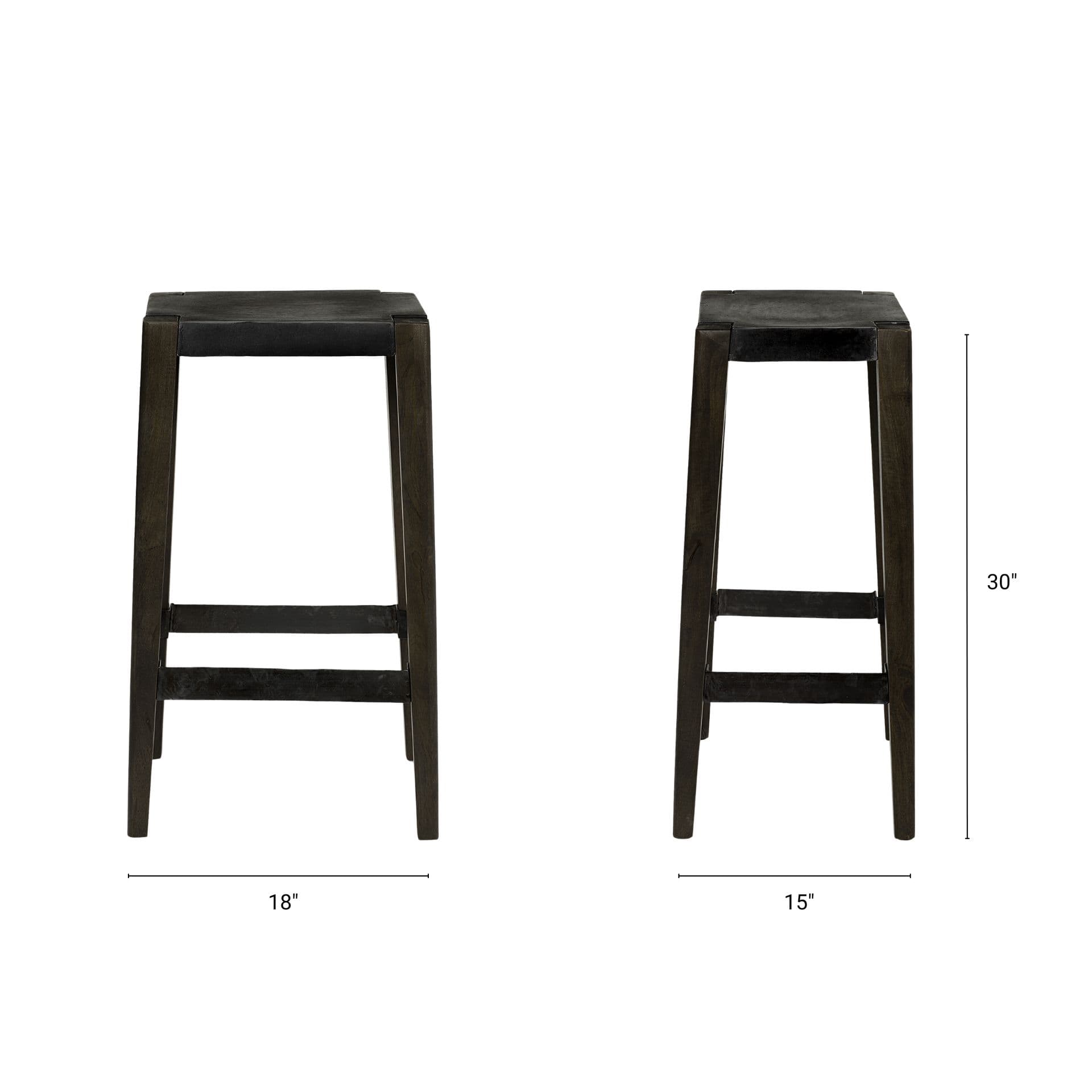 Nell Backless 30in Seat Bar Stool | Black Metal w/ Dark Brown Wood — product photograph