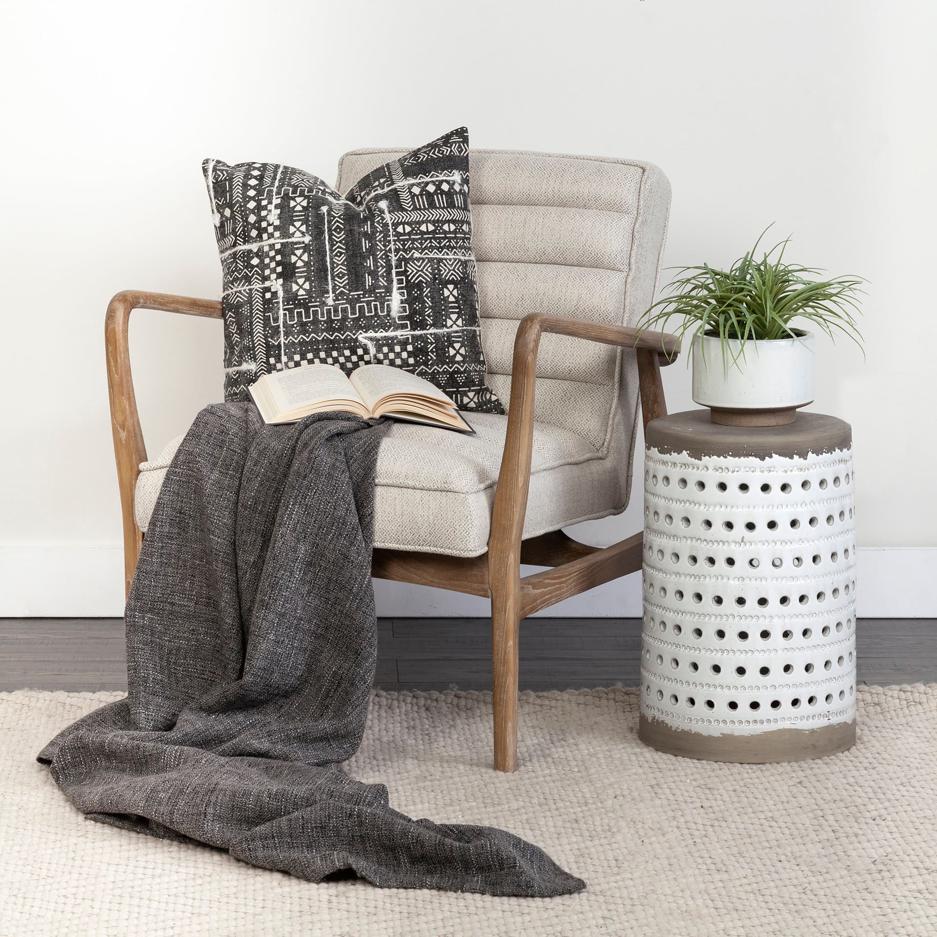 Ajax II Cream Fabric W/ Brown Wooden Frame Accent Chair — product photograph