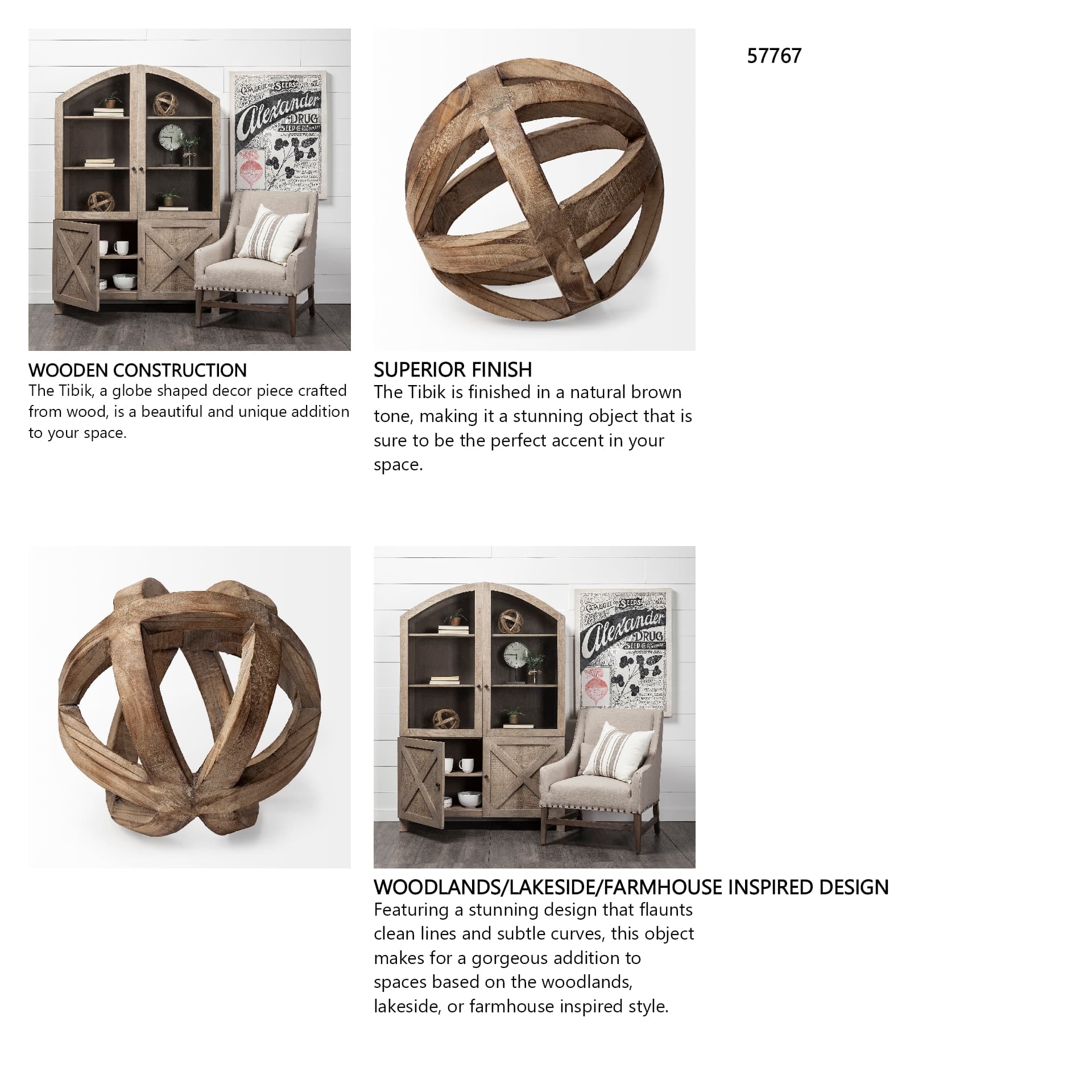 Tibik 8L x 8W Natural Wooden Orb — in a styled room