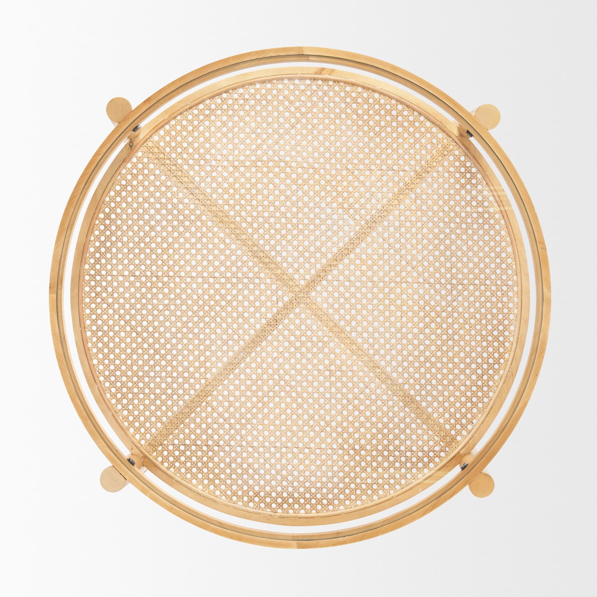 Weslyn Solid Light Brown Wood and Glass Top w/ Cane Coffee Table — product photograph
