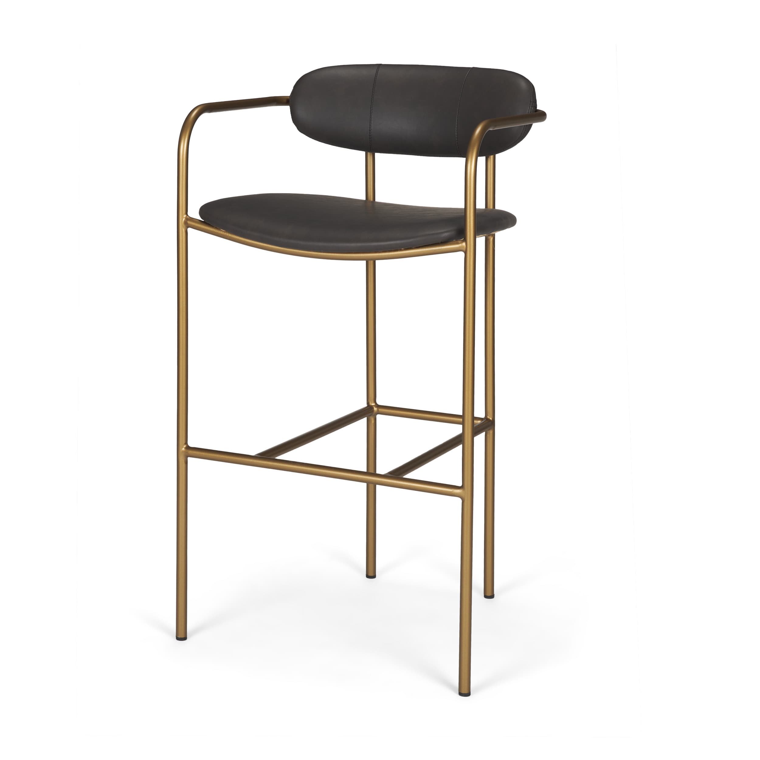 Parker Backless 40in Seat Bar Stool | Brown Faux Leather w/ Gold Metal — product photograph